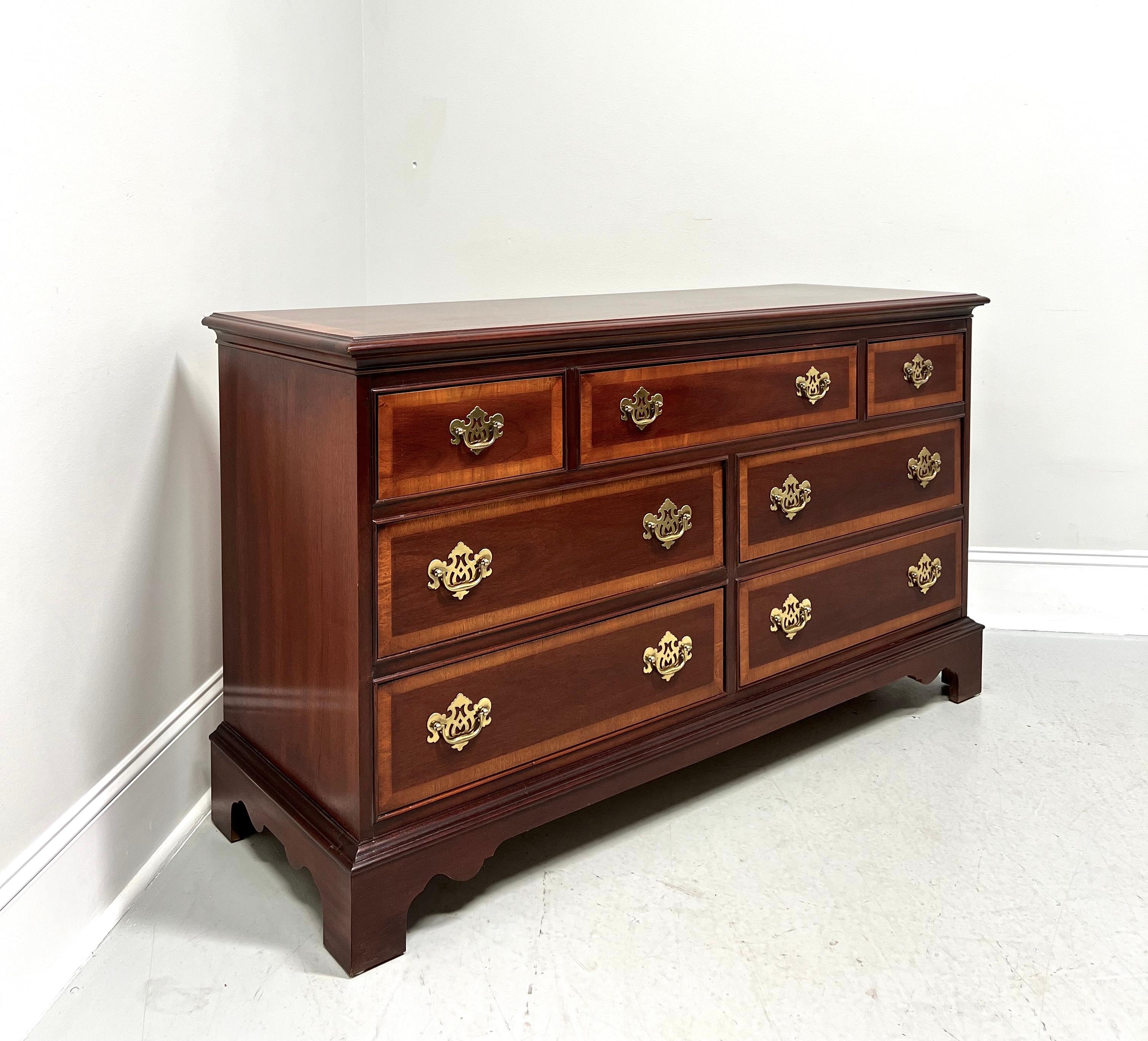 DIXIE Banded Mahogany Chippendale Style Triple Dresser 4