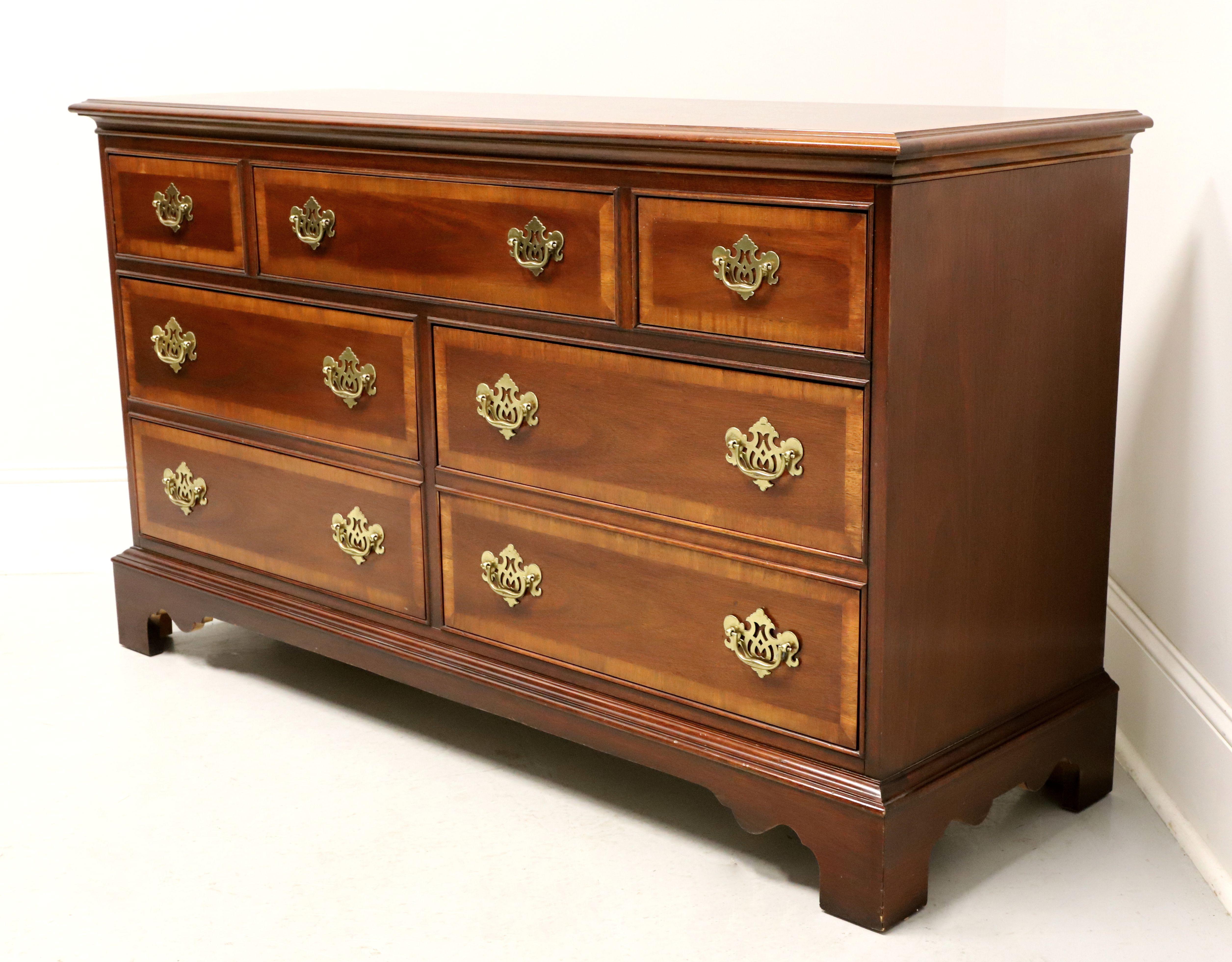 American DIXIE Banded Mahogany Chippendale Triple Dresser