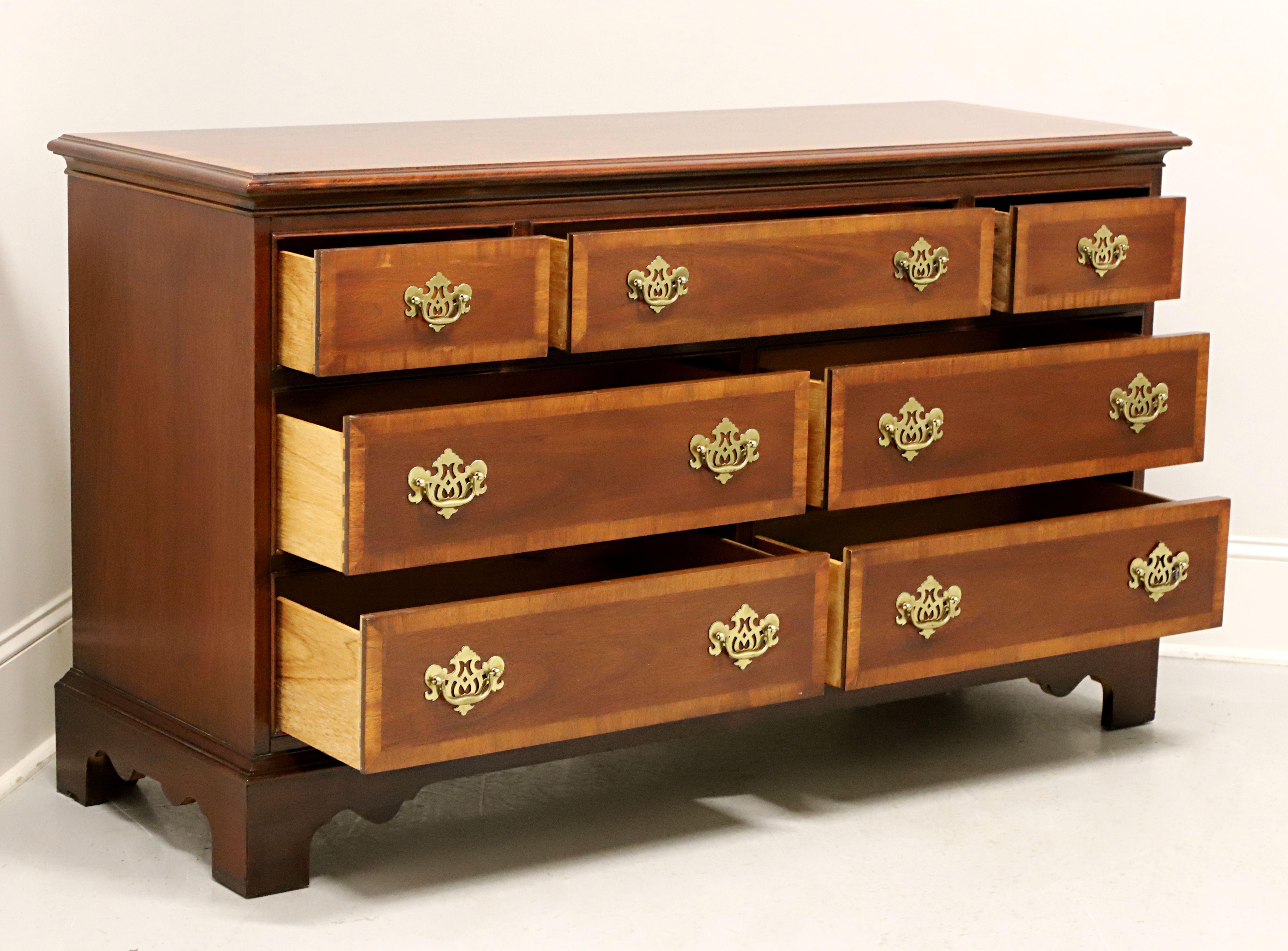 20th Century DIXIE Banded Mahogany Chippendale Triple Dresser