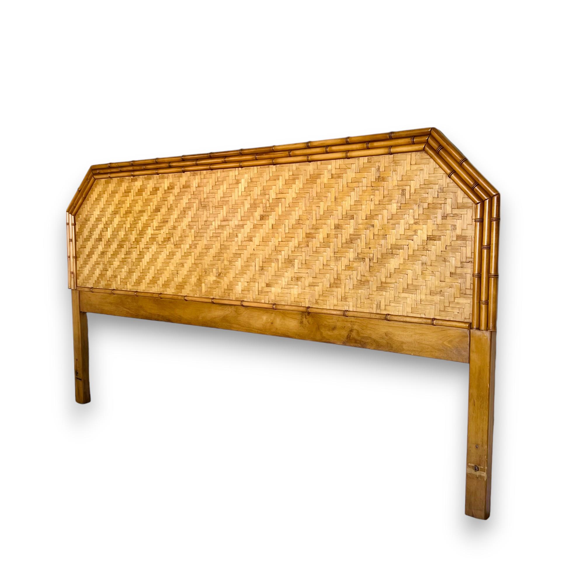 Mid-Century Modern Dixie Faux Bamboo Woven Split Reed Bedroom Suite, a Set of 4