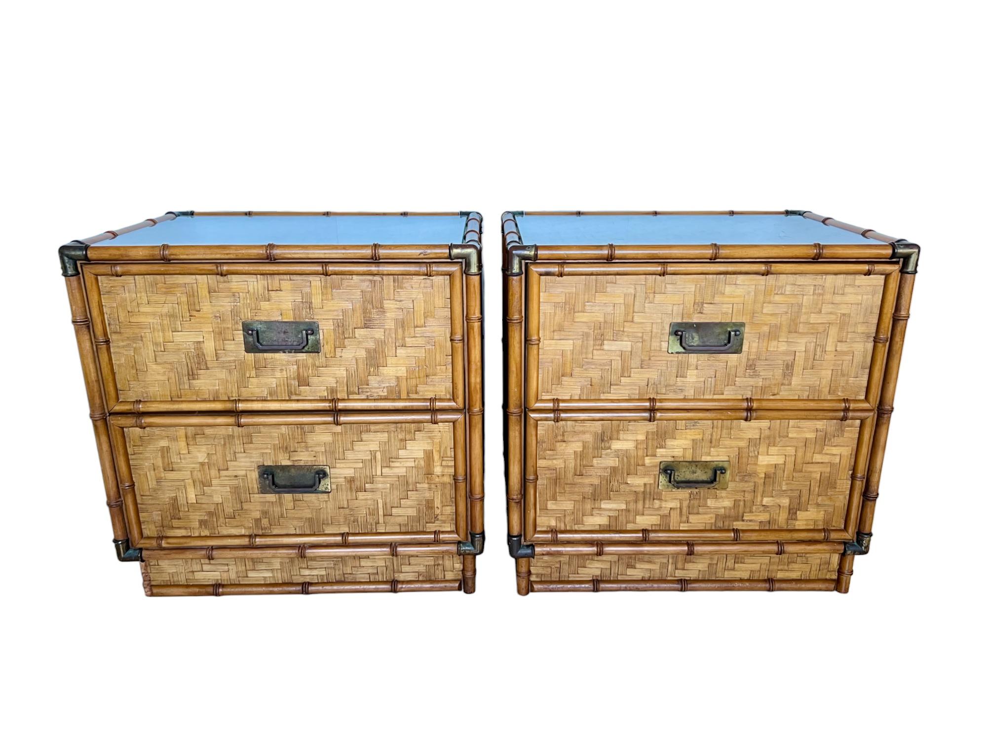 Dixie Faux Bamboo Woven Split Reed Bedroom Suite, a Set of 4 In Good Condition In Harlingen, TX