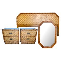 Vintage Dixie Faux Bamboo Woven Split Reed Bedroom Suite, a Set of 4