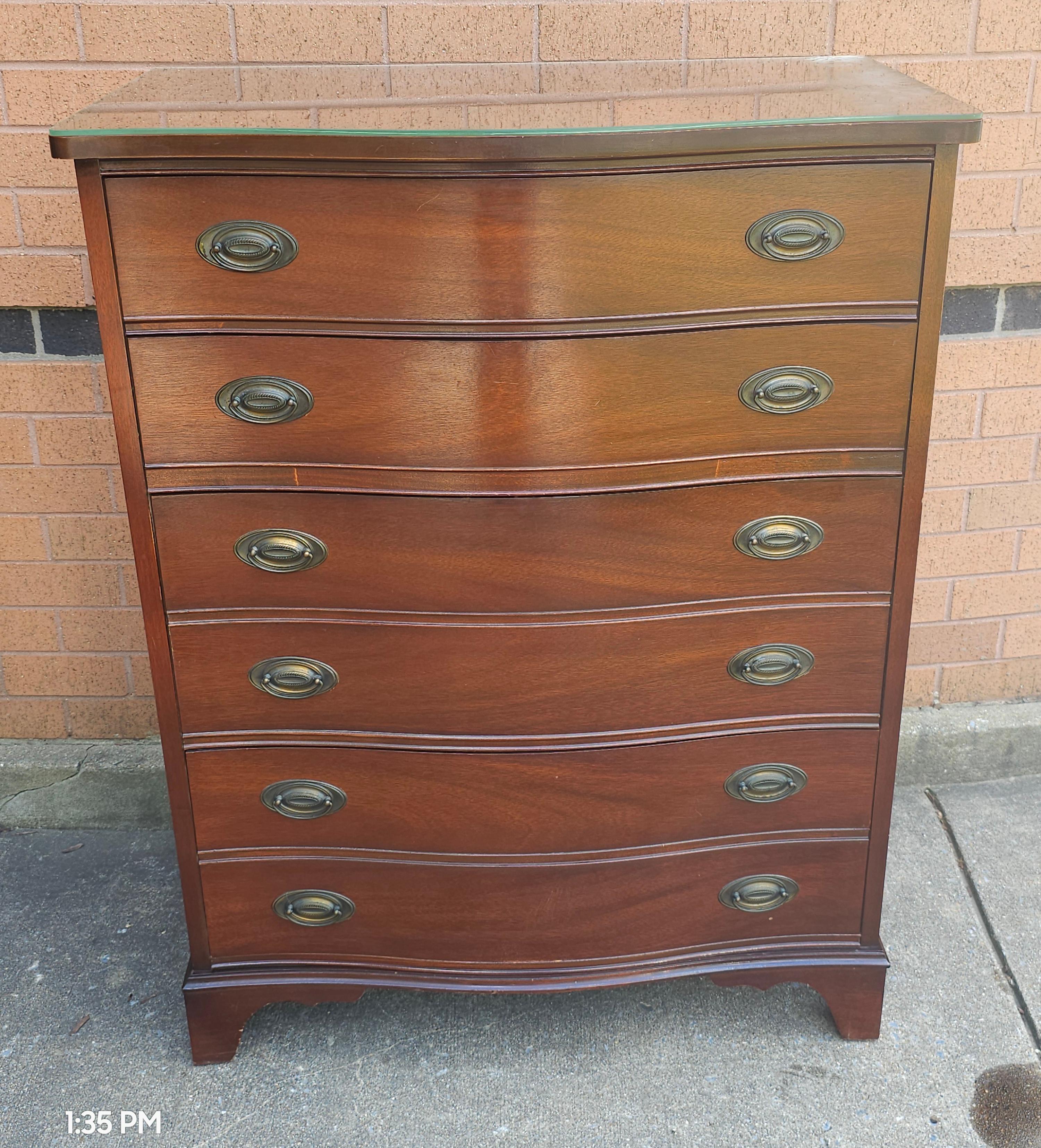American Dixie Furniture Federal Mahogany Serpentine Chest of Drawers with Glass Top For Sale