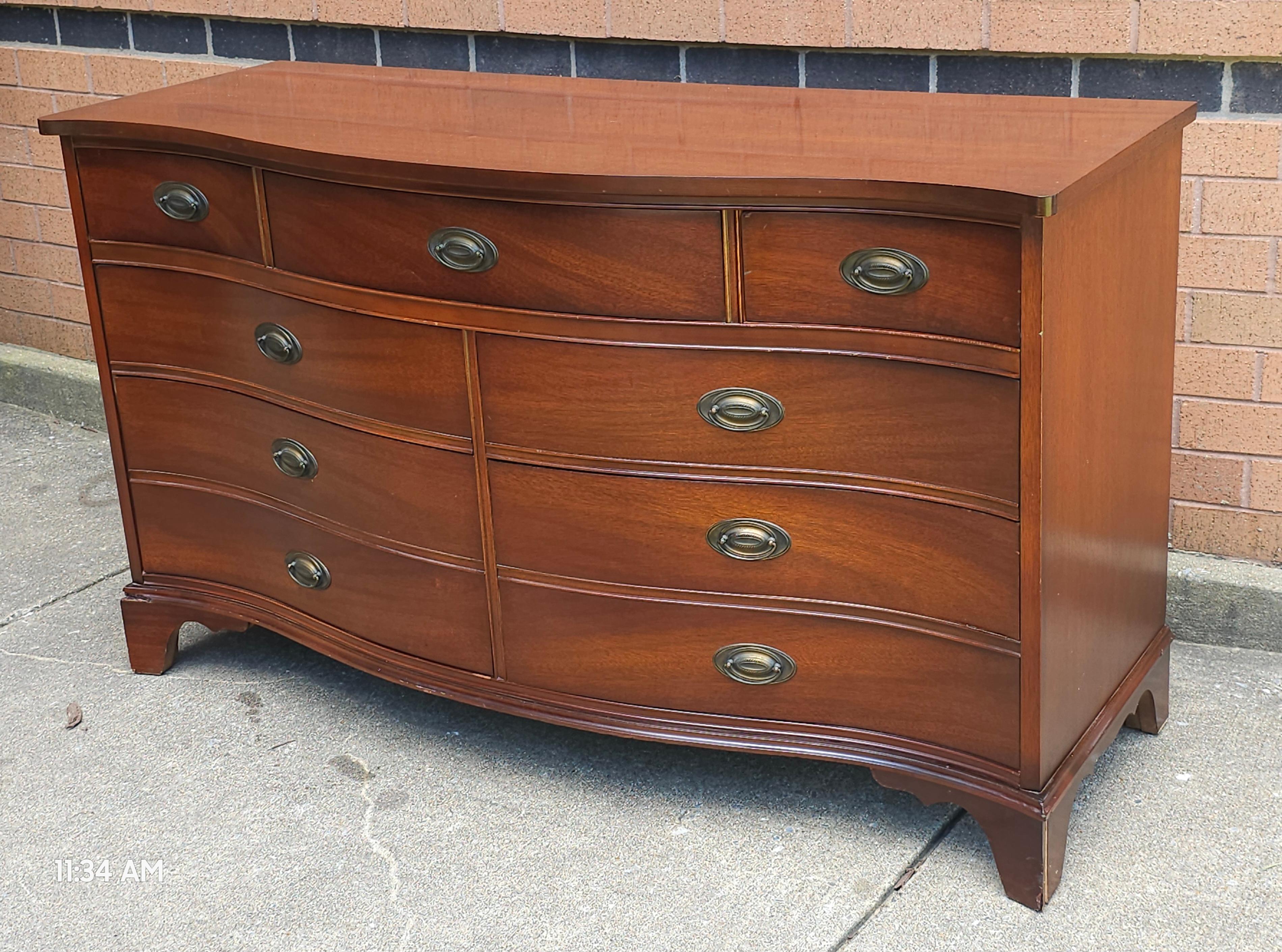 American Dixie Furniture Federal Mahogany Serpentine Double Dresser with Glass Top