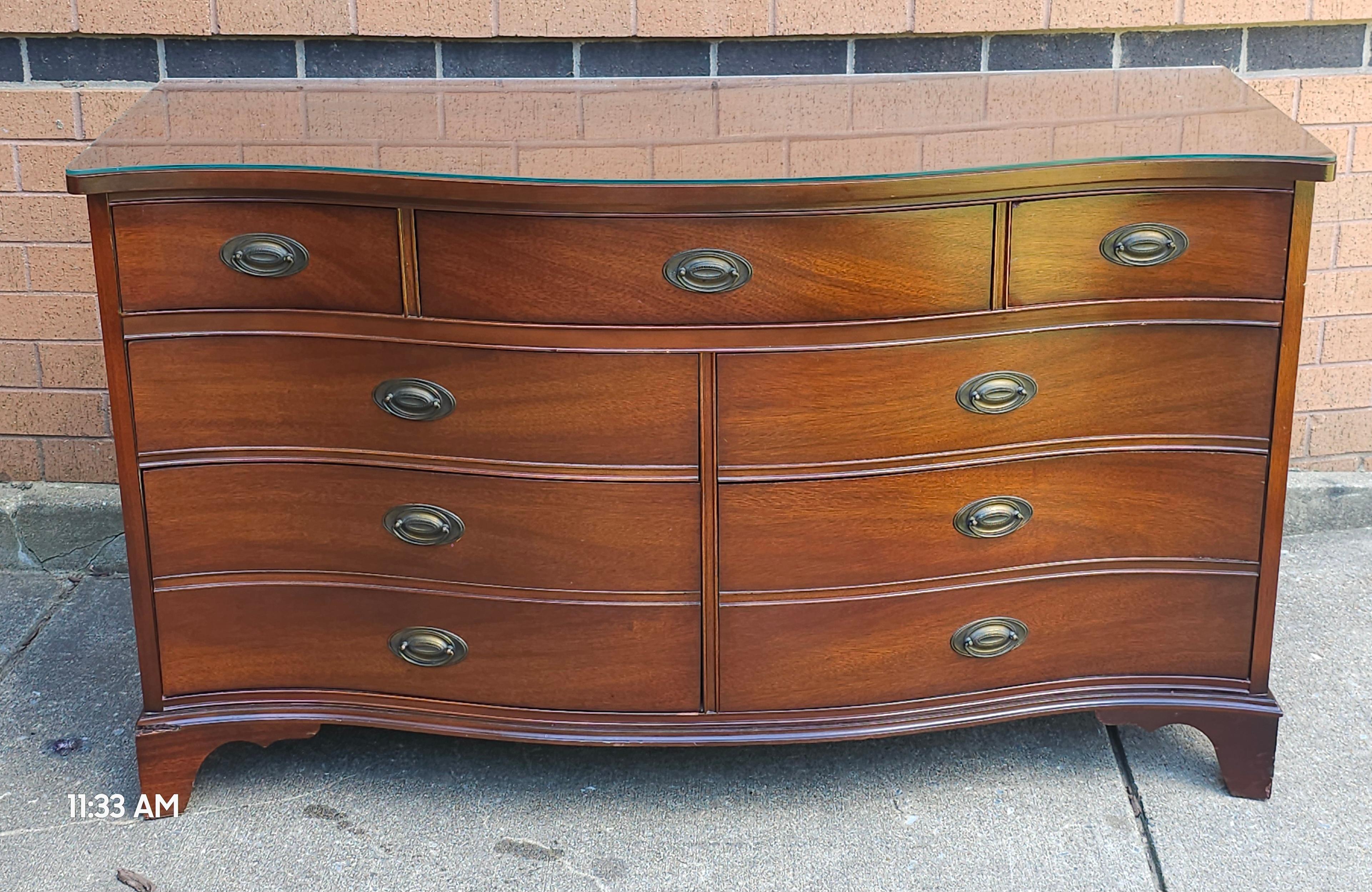Other Dixie Furniture Federal Mahogany Serpentine Double Dresser with Glass Top