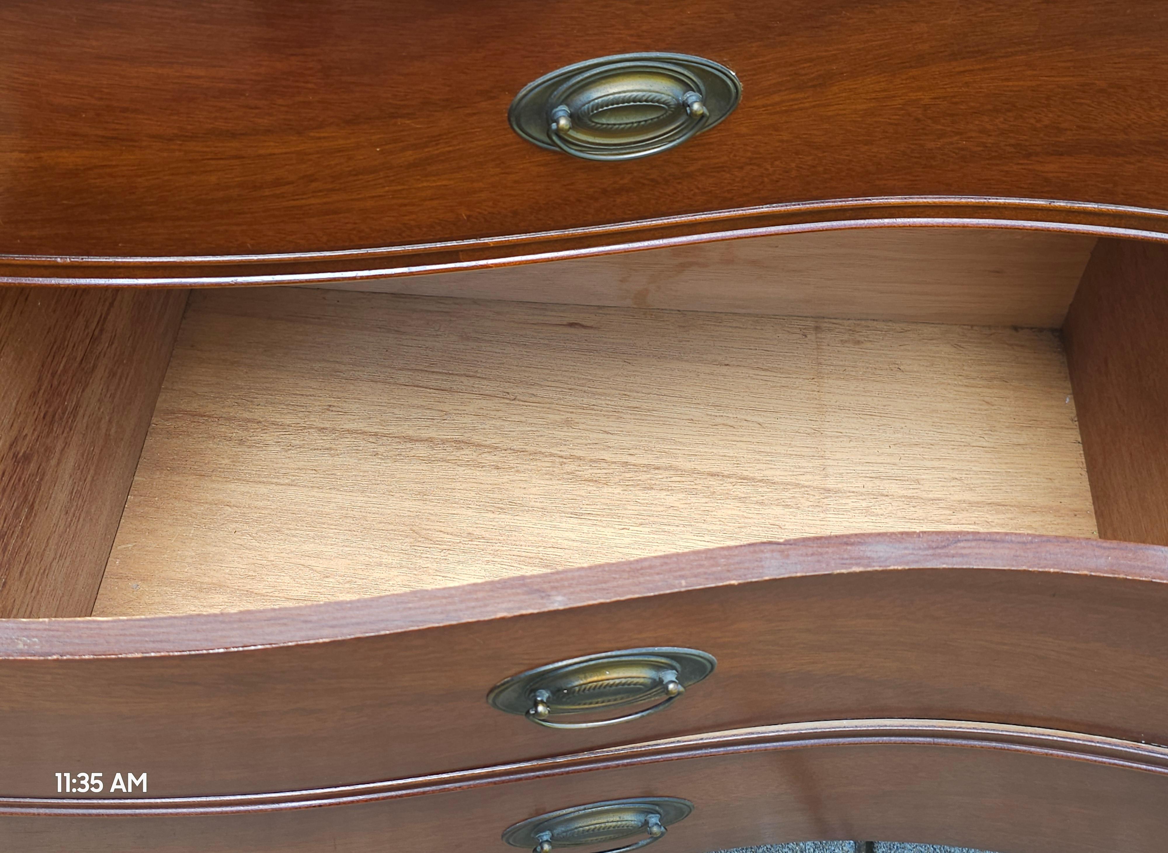20th Century Dixie Furniture Federal Mahogany Serpentine Double Dresser with Glass Top