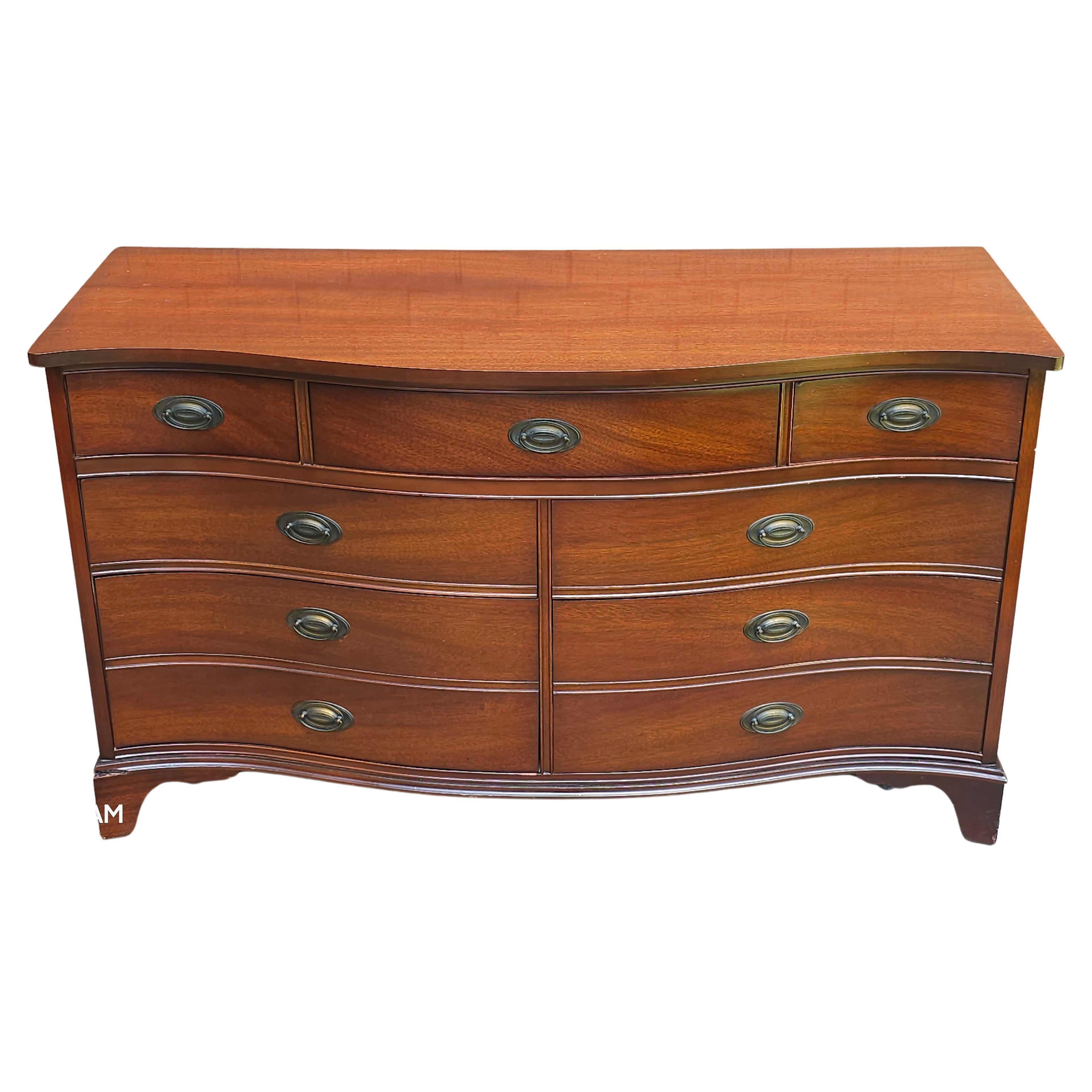 Dixie Furniture Federal Mahogany Serpentine Double Dresser with Glass Top