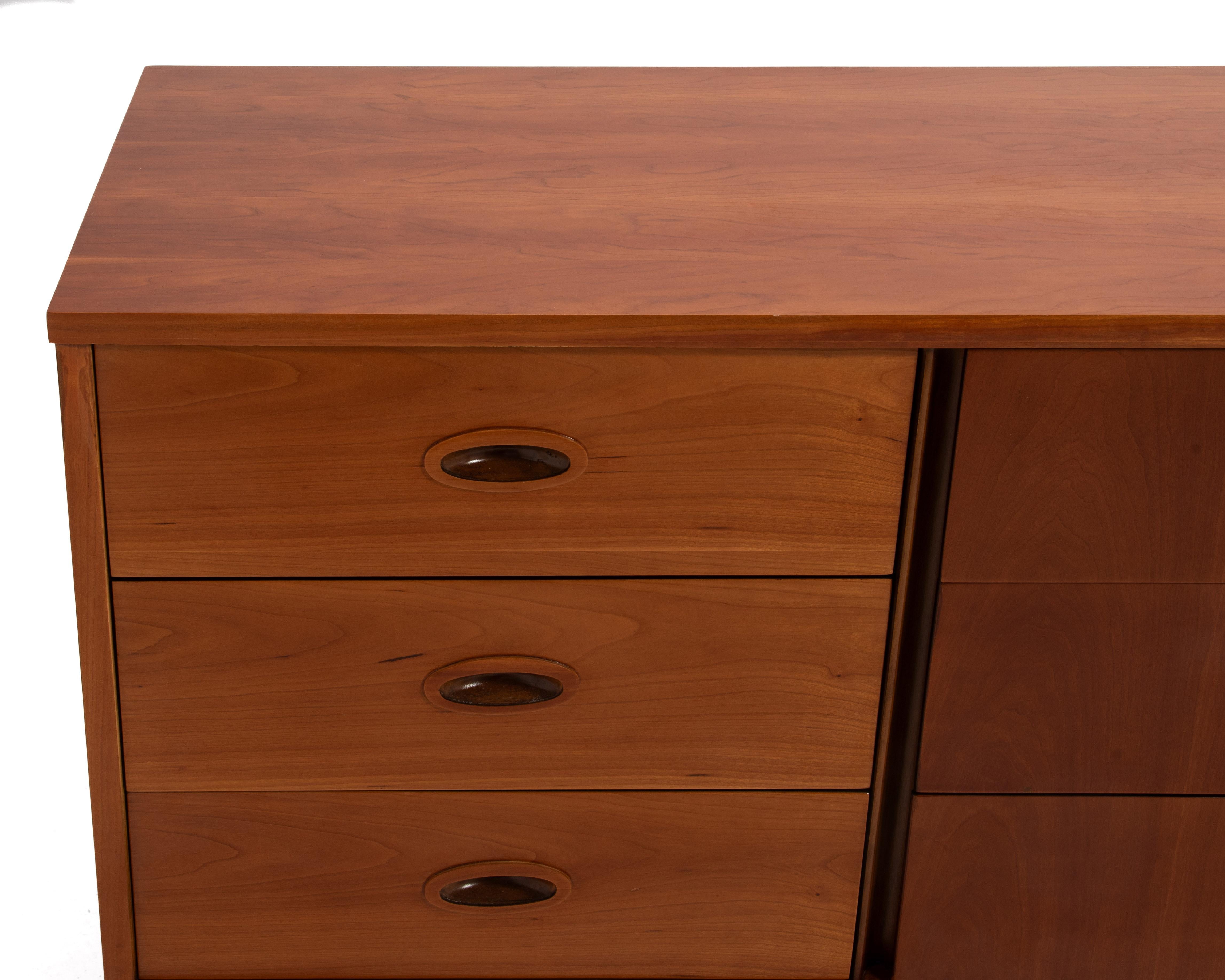 Dixie Furniture Mid Century Cherry Nine Drawer Dresser For Sale 6