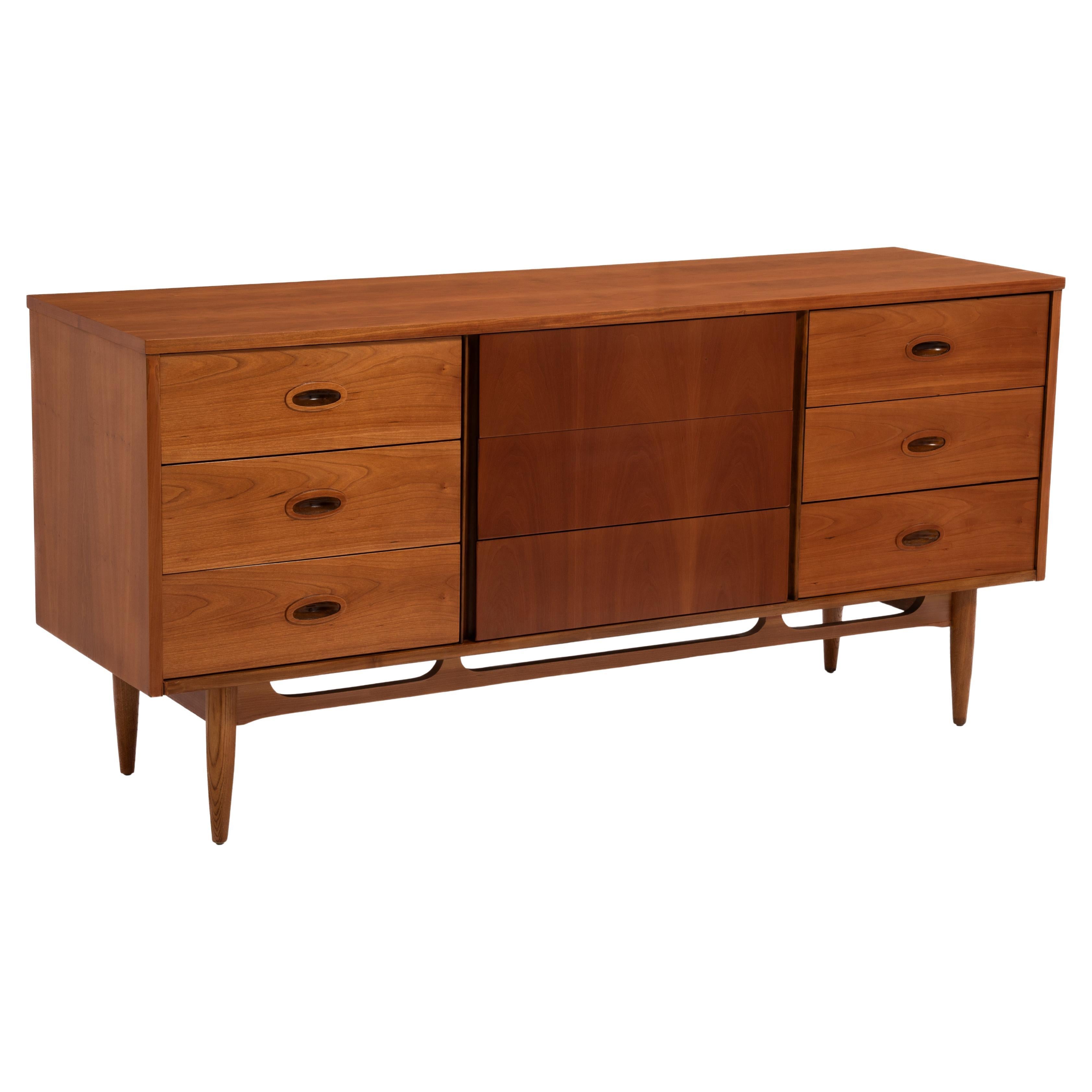 Dixie Furniture Mid Century Cherry Nine Drawer Dresser For Sale