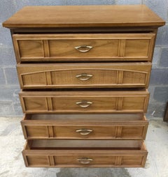 Dixie Furniture Mid-Century Italian Tuscan Style Walnut & Cane Chest of Drawers