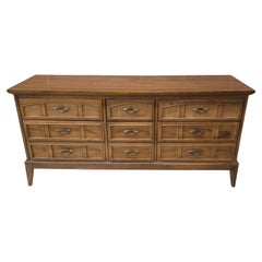 Dixie Furniture Mid-Century Italian Tuscan Style Walnut & Cane Triple Dresser
