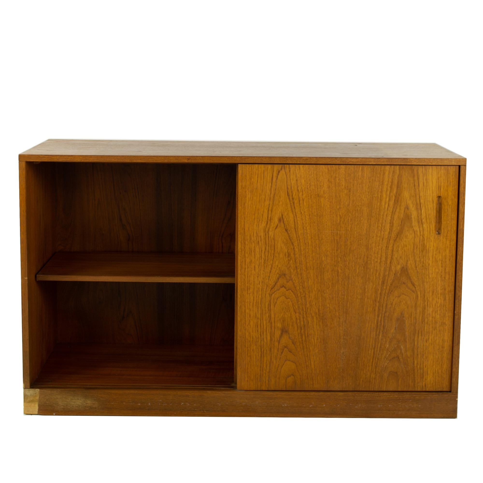 American Dixie Furniture Mid Century Teak Sliding Door Media Cabinet Credenza