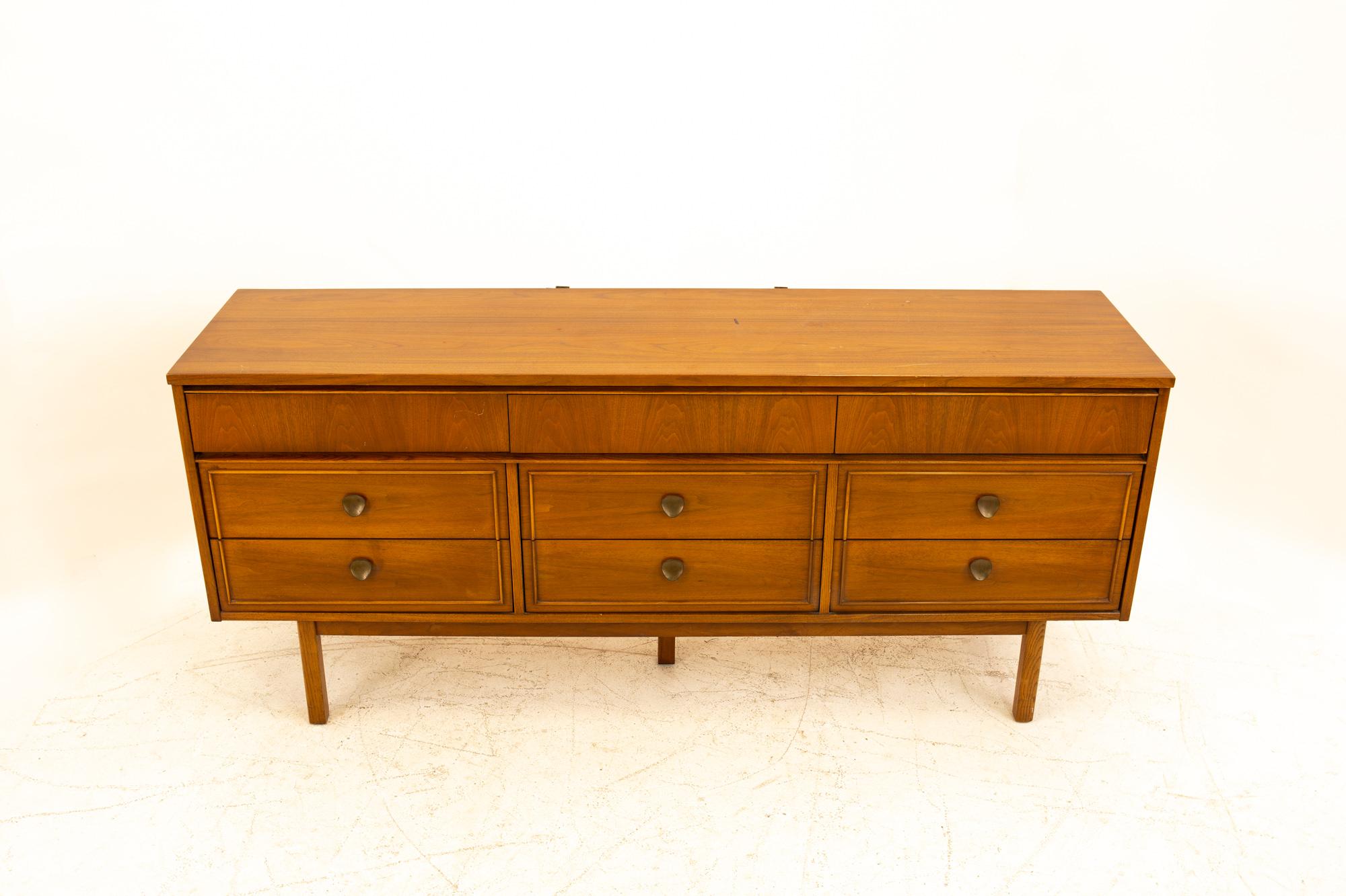 Mid-Century Modern Dixie Furniture Mid Century Walnut 9-Drawer Lowboy Dresser