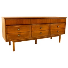 Dixie Furniture Mid Century Walnut 9-Drawer Lowboy Dresser
