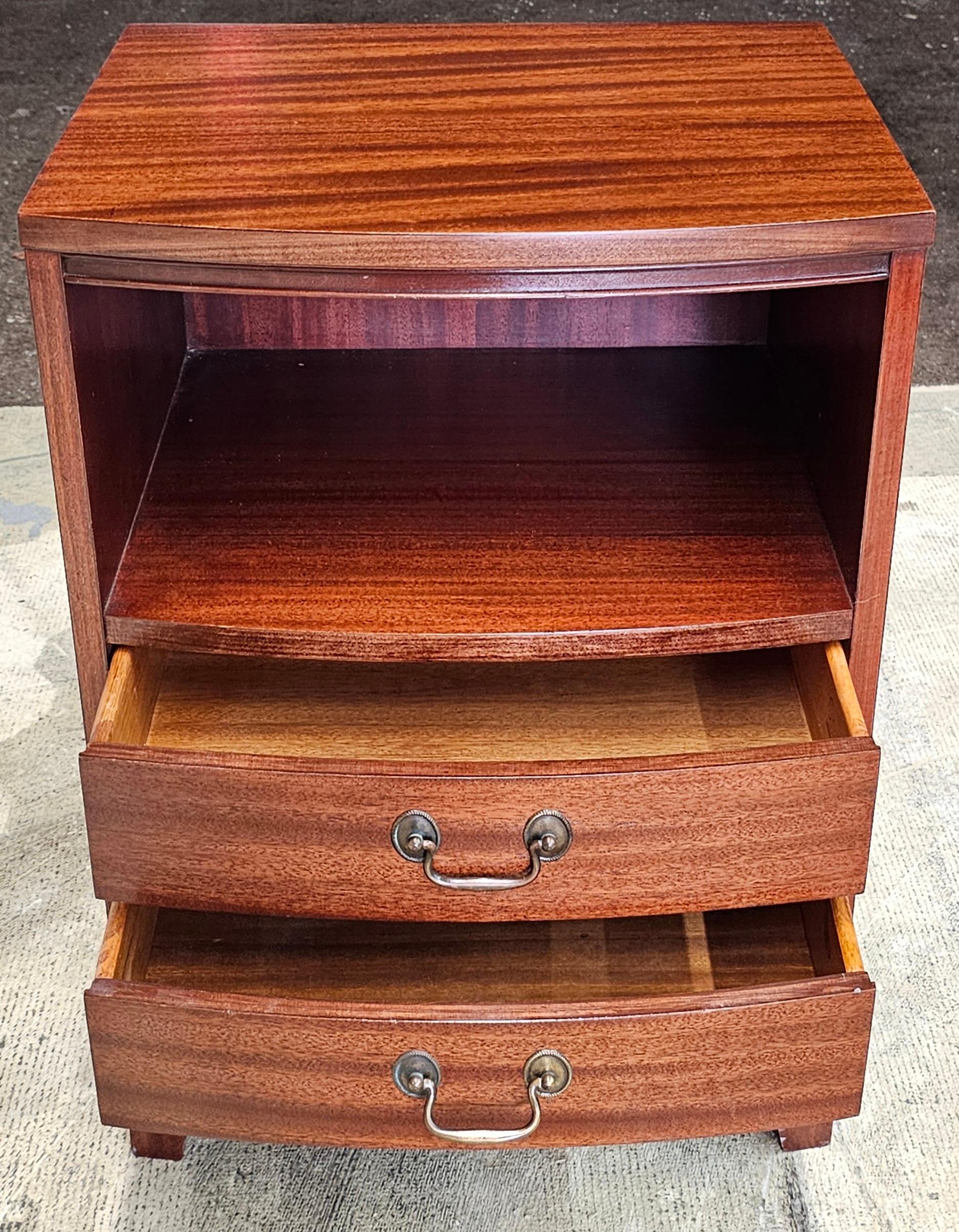 Mid-Century Modern Dixie Furniture Satin Mahogany Two-Drwer Tiered Bedside Table Nightstand For Sale