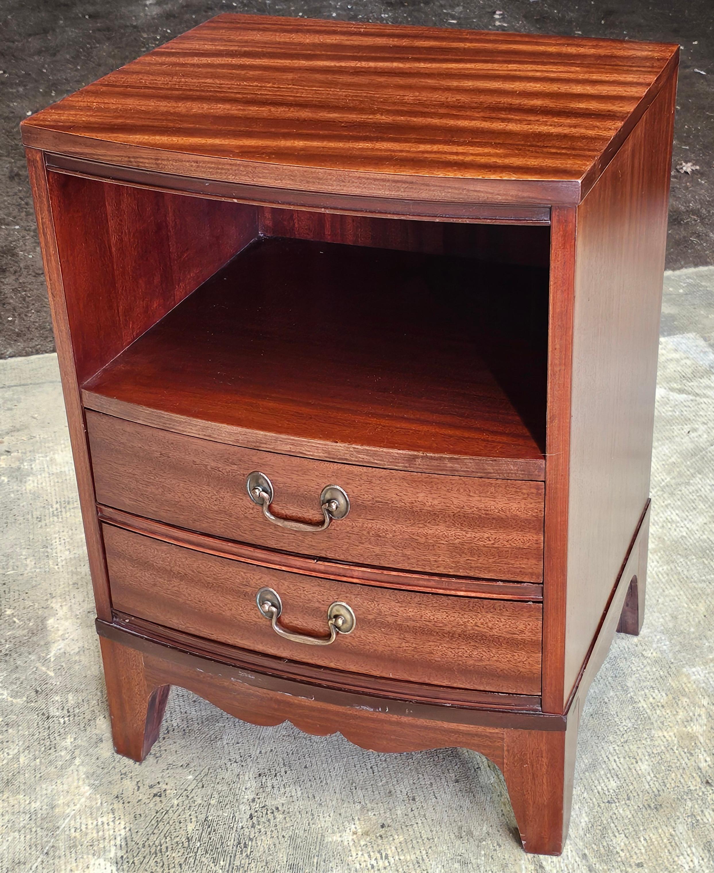 Brass Dixie Furniture Satin Mahogany Two-Drwer Tiered Bedside Table Nightstand For Sale