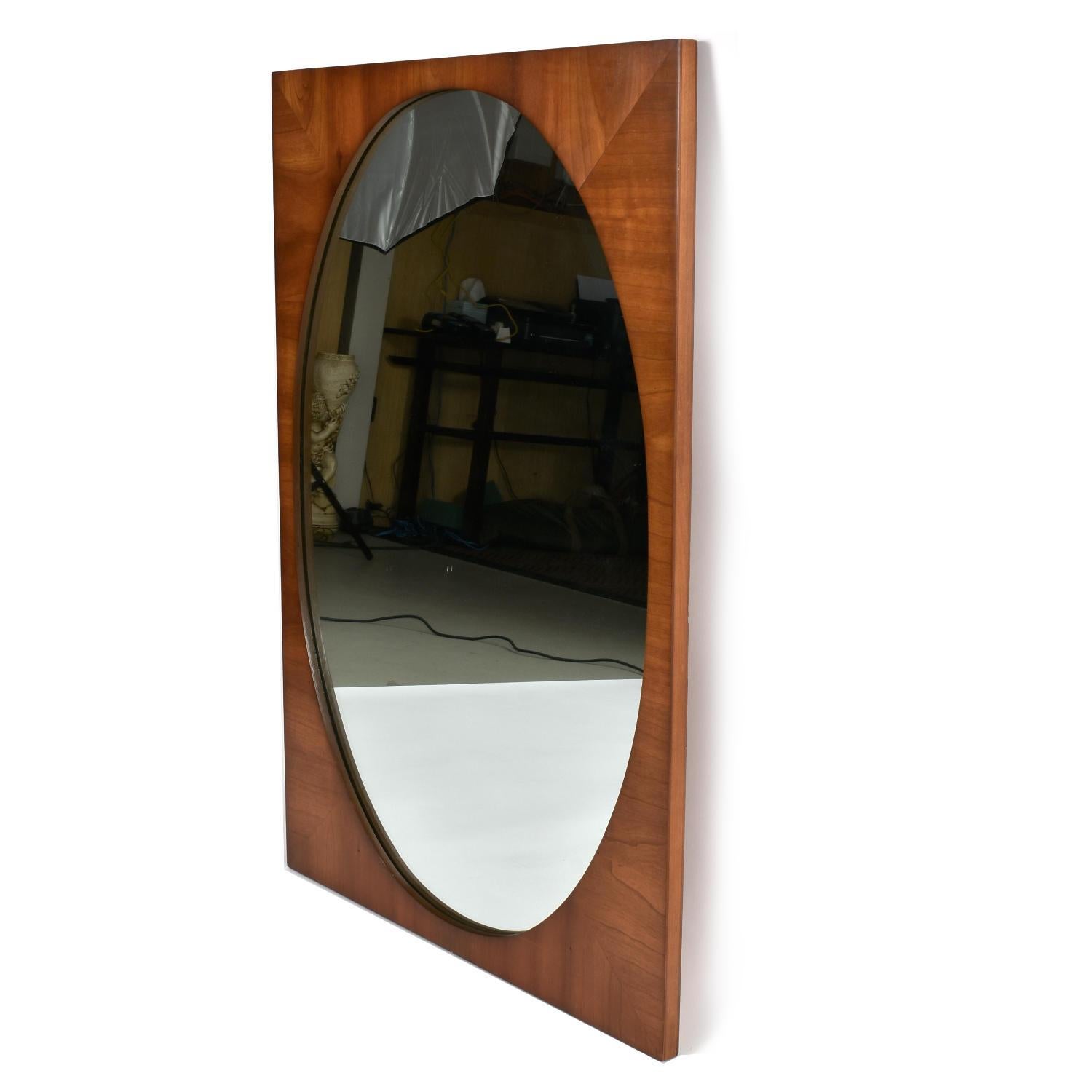 Mid-20th Century Dixie Mid-Century Modern Walnut Rectangular Wall Mirror with Oval Inset