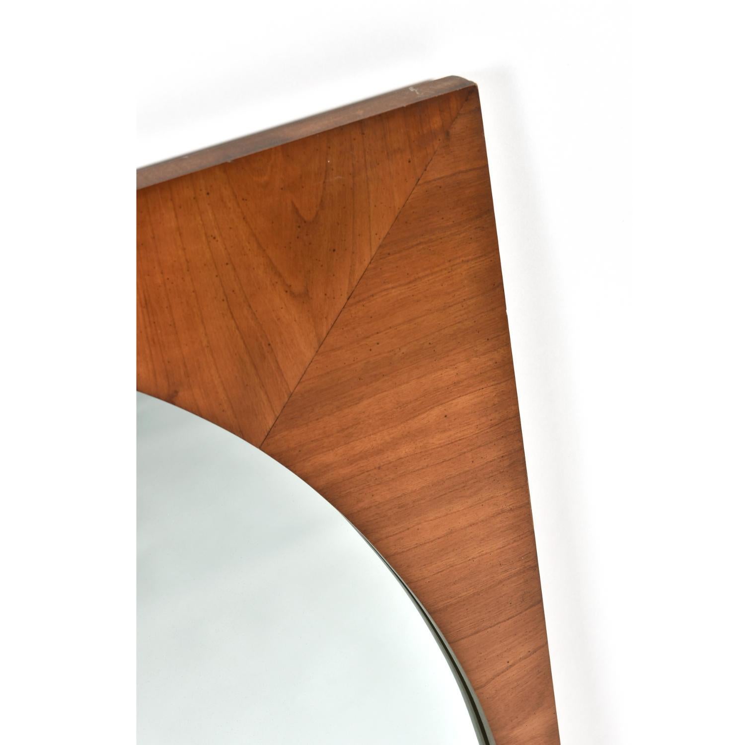 Hardwood Dixie Mid-Century Modern Walnut Rectangular Wall Mirror with Oval Inset