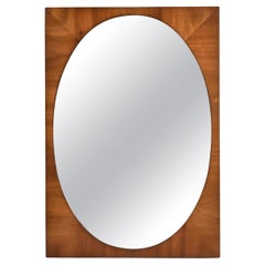 Dixie Mid-Century Modern Walnut Rectangular Wall Mirror with Oval Inset