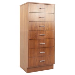 Don't List Dixie Mid-Century Thin Walnut and Chrome 7 Drawer Highboy Dresser