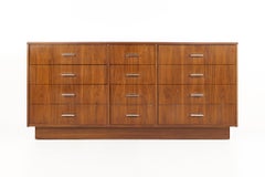 Dixie Mid Century Walnut 9 Drawer Lowboy Dresser
