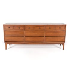 Dixie Mid Century Walnut 9 Drawer Lowboy Dresser