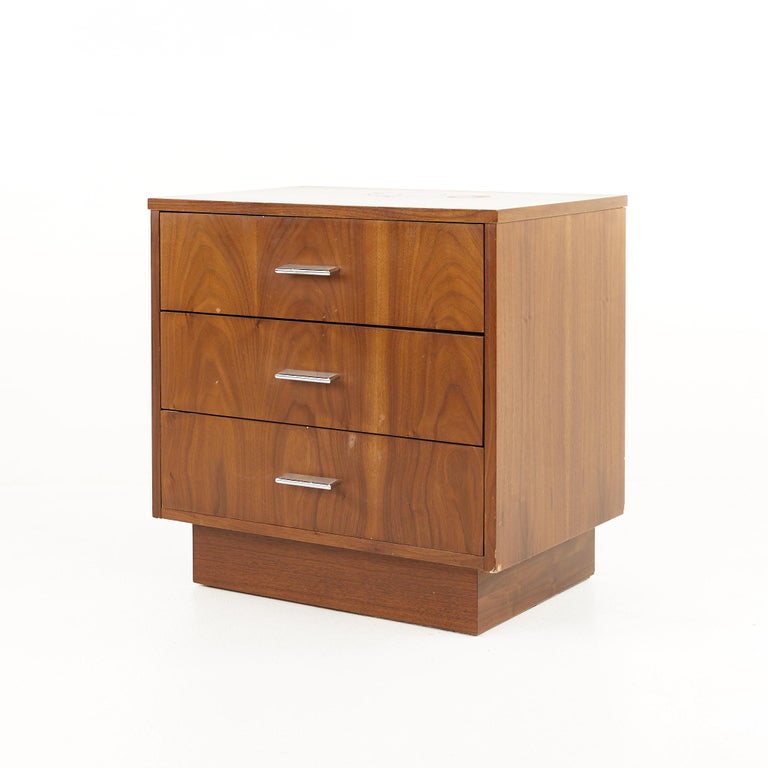 Dixie Mid Century Walnut and Chrome End Table Nightstand at 1stDibs