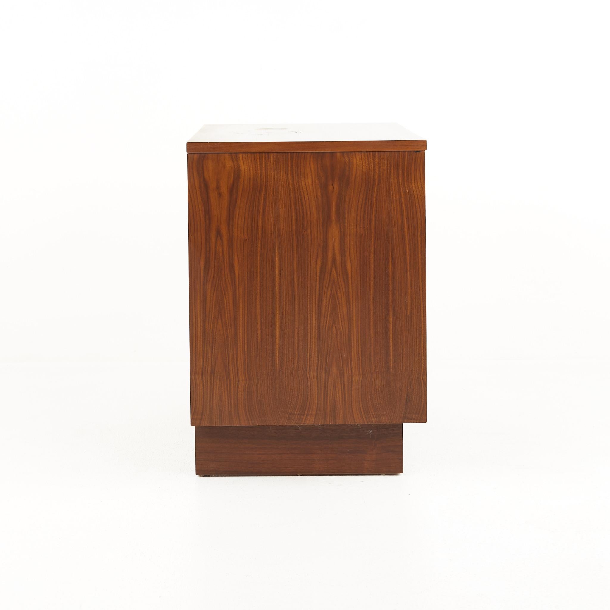 American Dixie Mid Century Walnut and Chrome End Table Nightstand