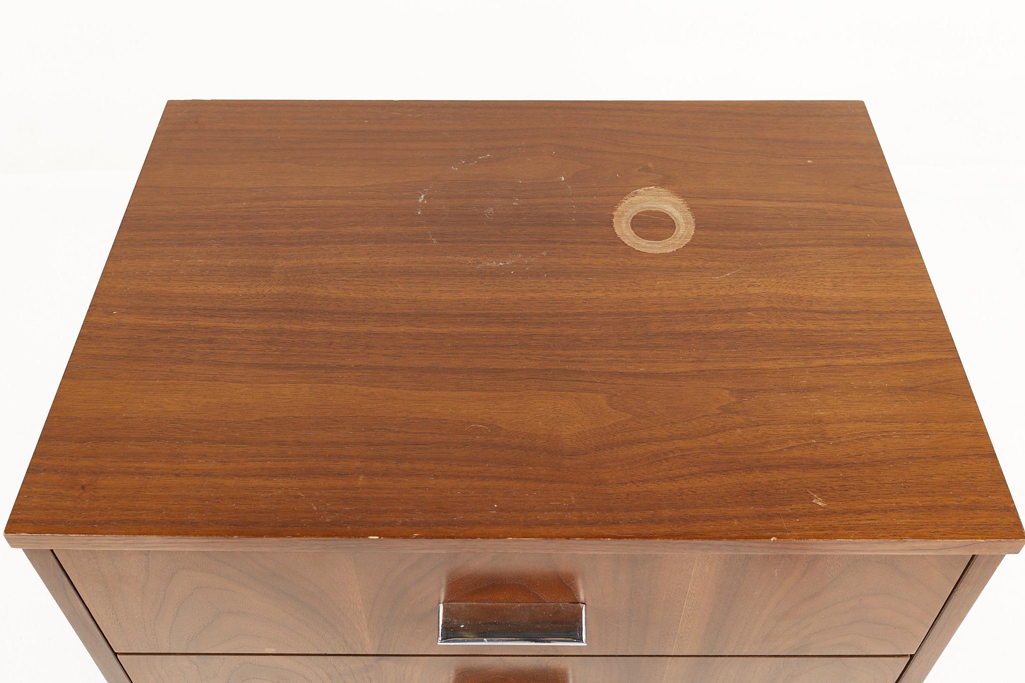 Late 20th Century Dixie Mid Century Walnut and Chrome End Table Nightstand
