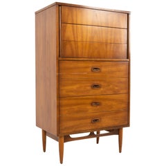 Retro Dixie Midcentury Walnut 7-Drawer Thin Highboy Dresser