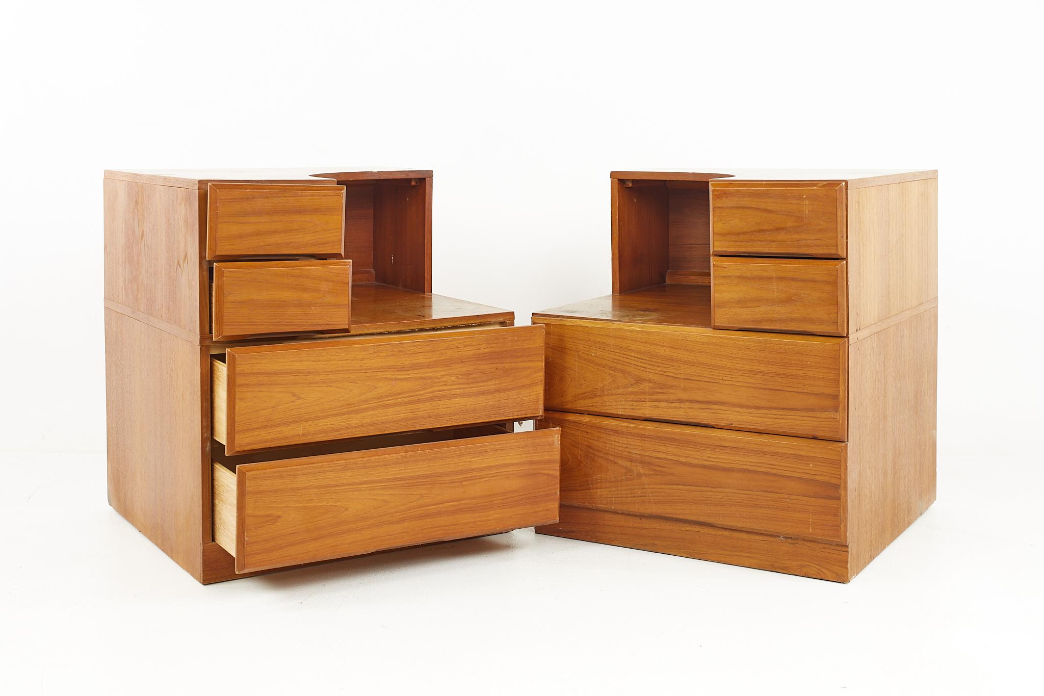 American Dixie Scova Mid-Century Teak Nightstands, a Pair For Sale