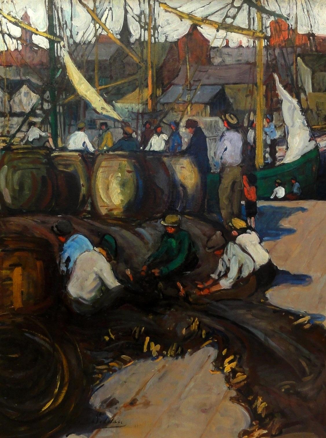 Mending Nets - Painting by Dixie Selden
