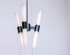 Dixie Six-Light Chandelier with Polished Black Nickel Finish and Fluted Glass
