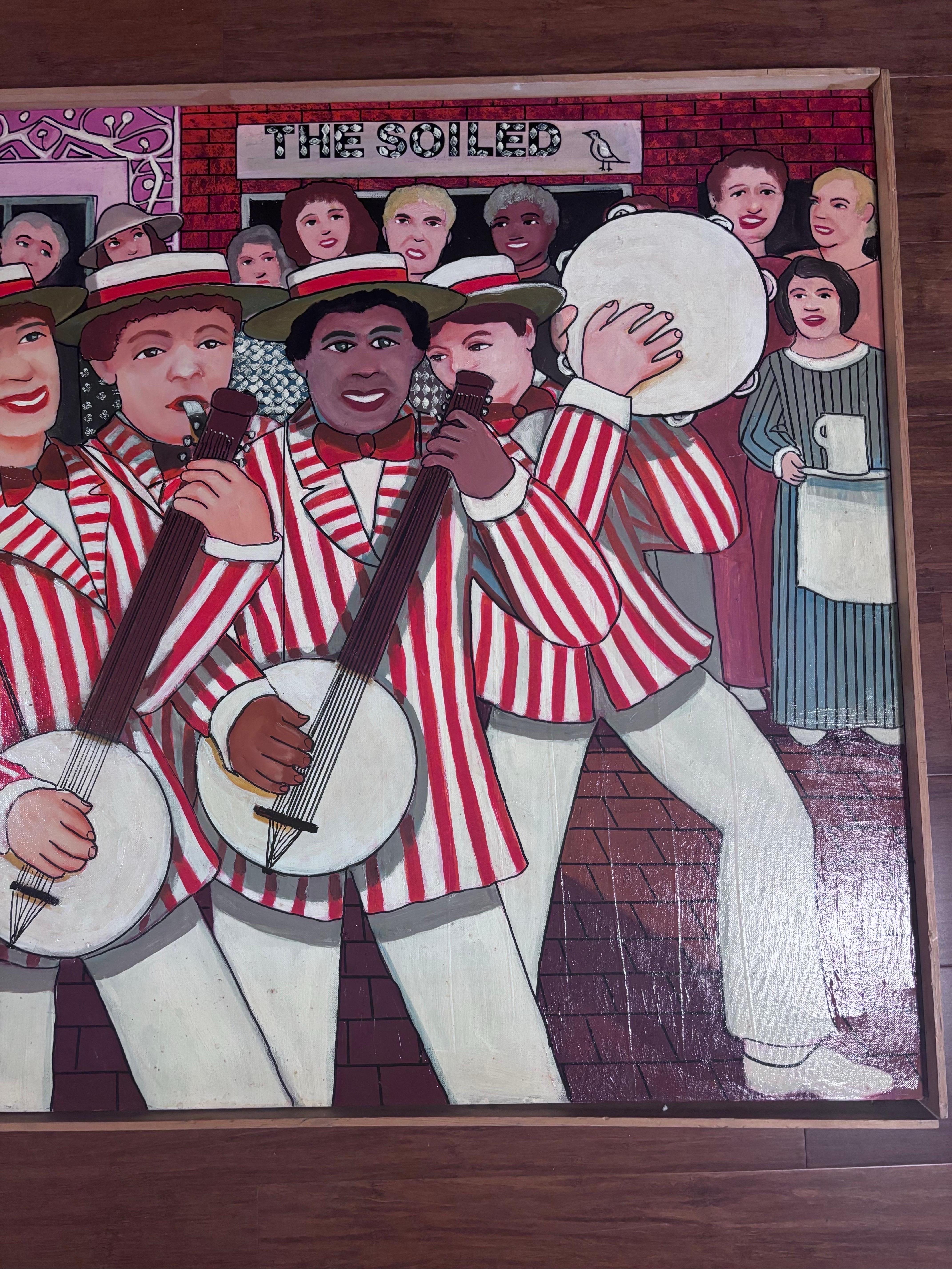 American Dixieland Banjos Painting Self Taught Outsider Folk Artist Gloria Laposka For Sale