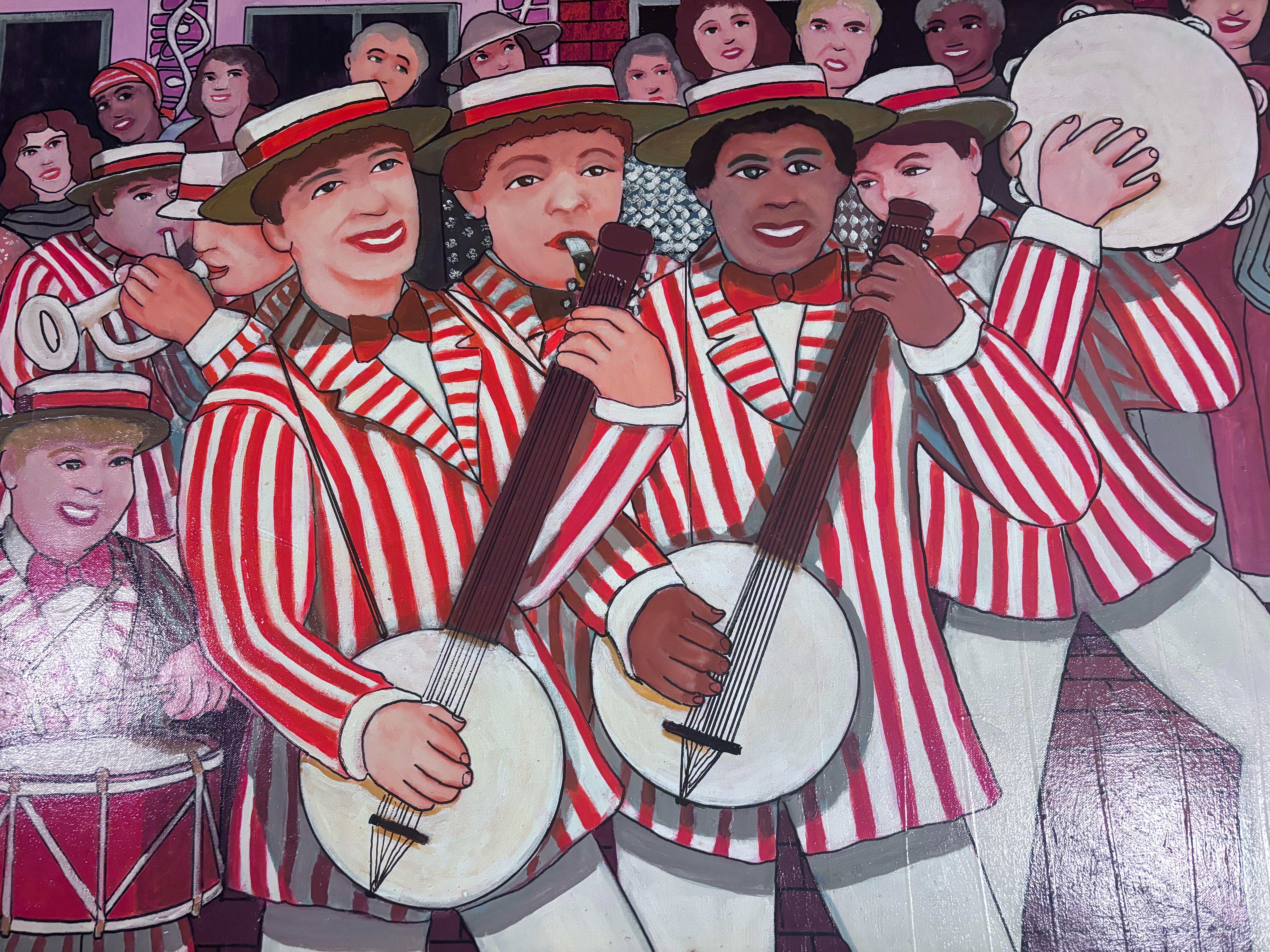 Hand-Painted Dixieland Banjos Painting Self Taught Outsider Folk Artist Gloria Laposka For Sale