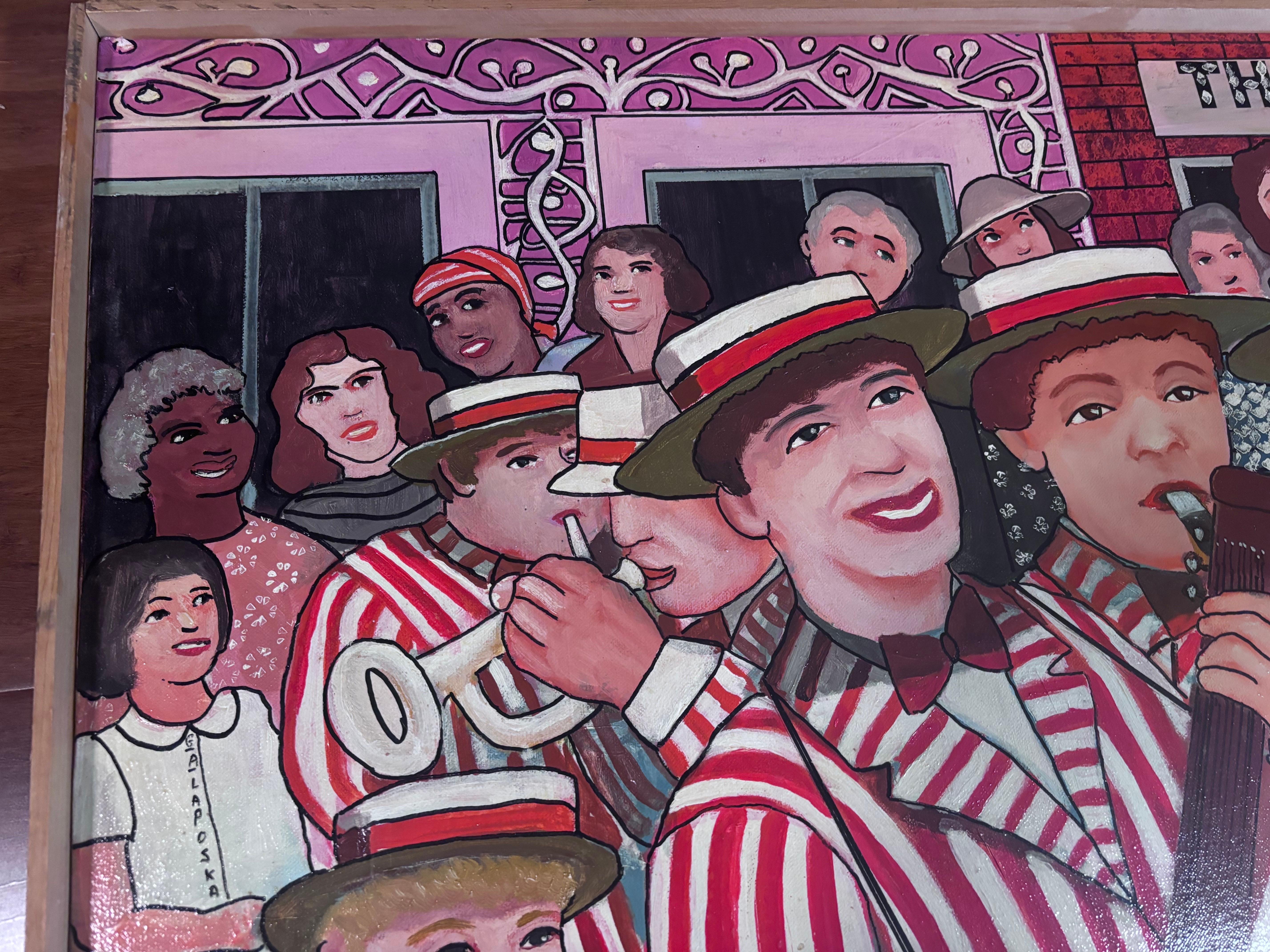 Dixieland Banjos Painting Self Taught Outsider Folk Artist Gloria Laposka In Good Condition For Sale In South Burlington, VT