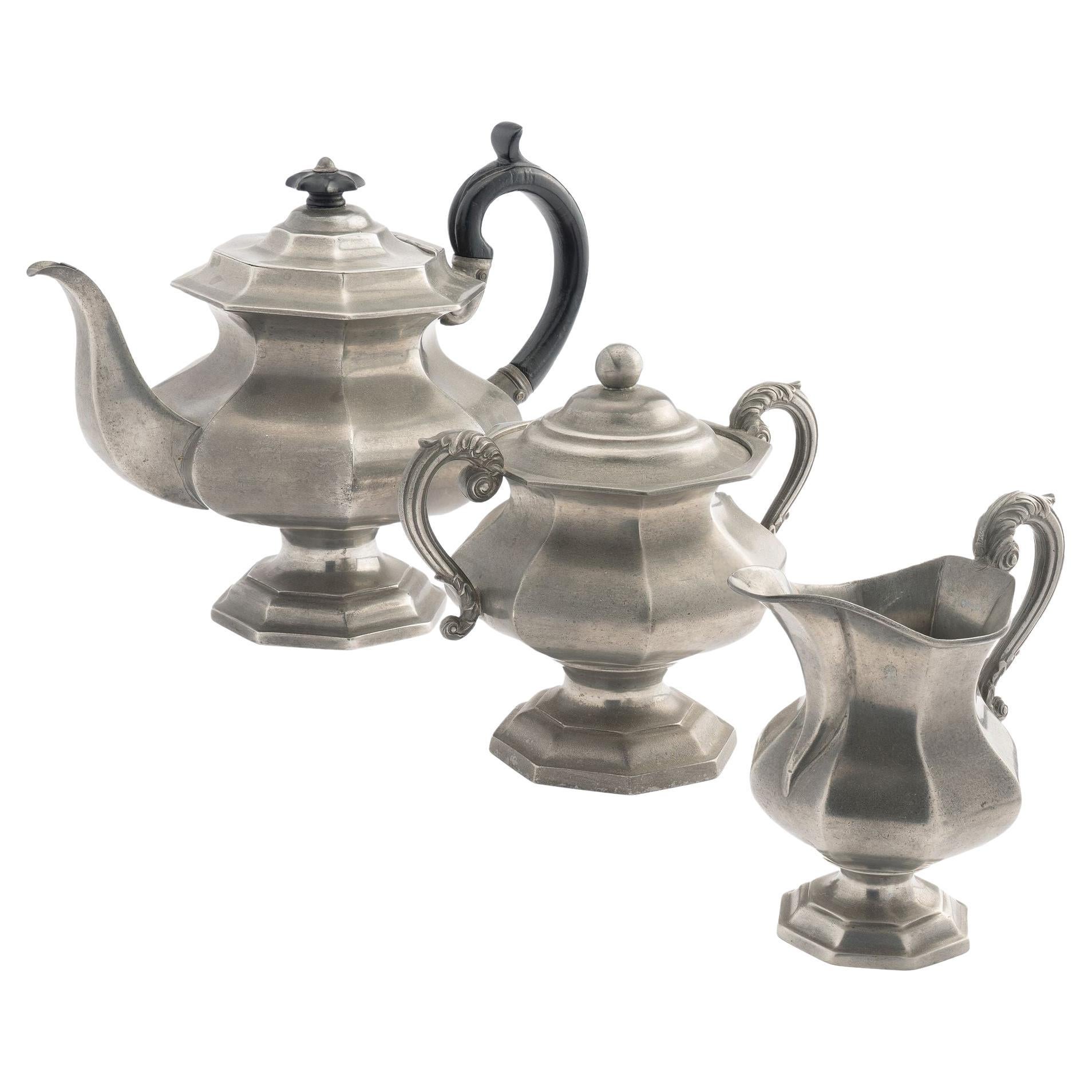 Dixon & Son 3 Piece English Pewter Coffee Service '1830' For Sale