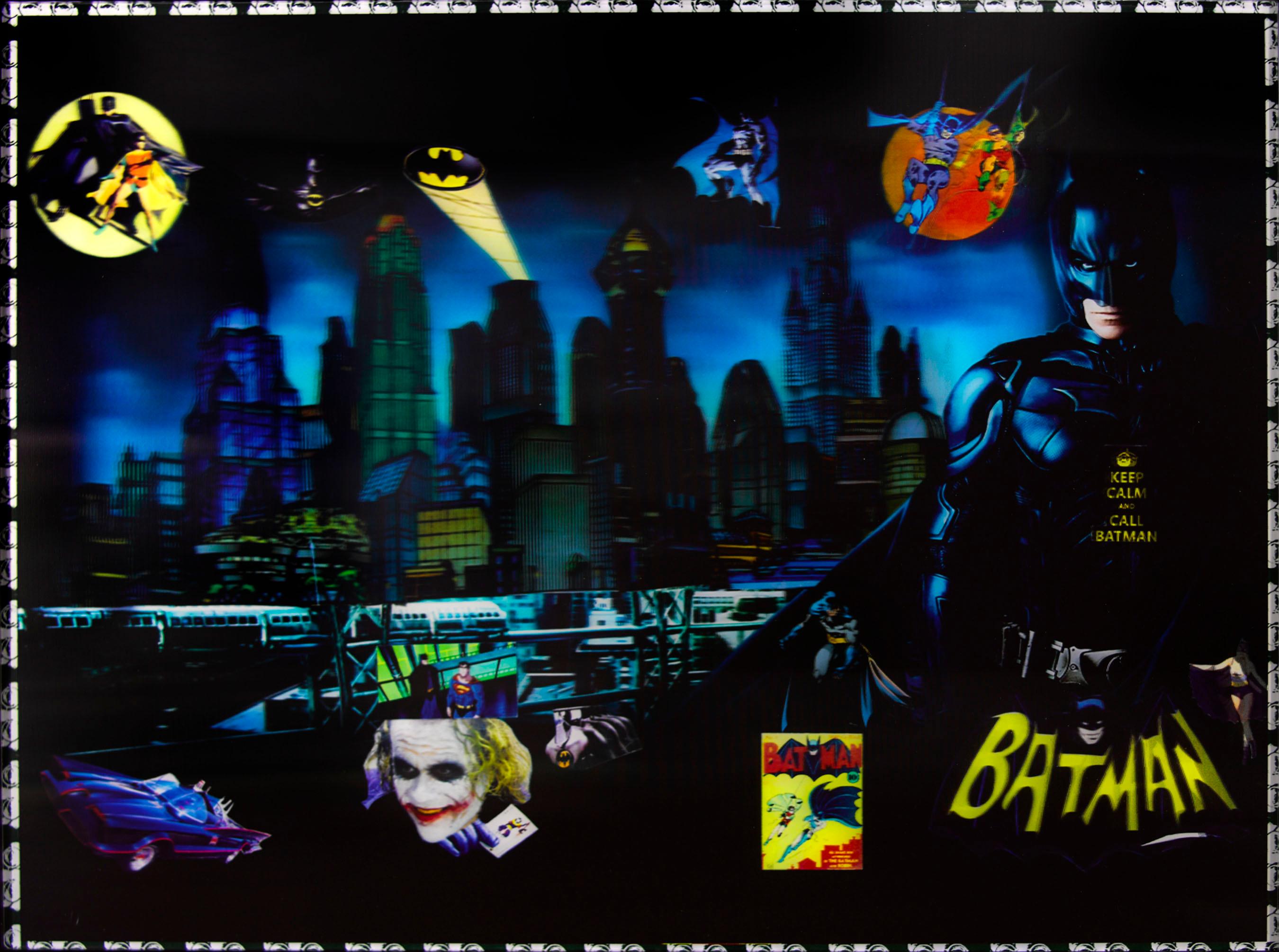 Batman in Gotham, 3D Backlit Digital Print by DJ Leon, 28 x 45 in