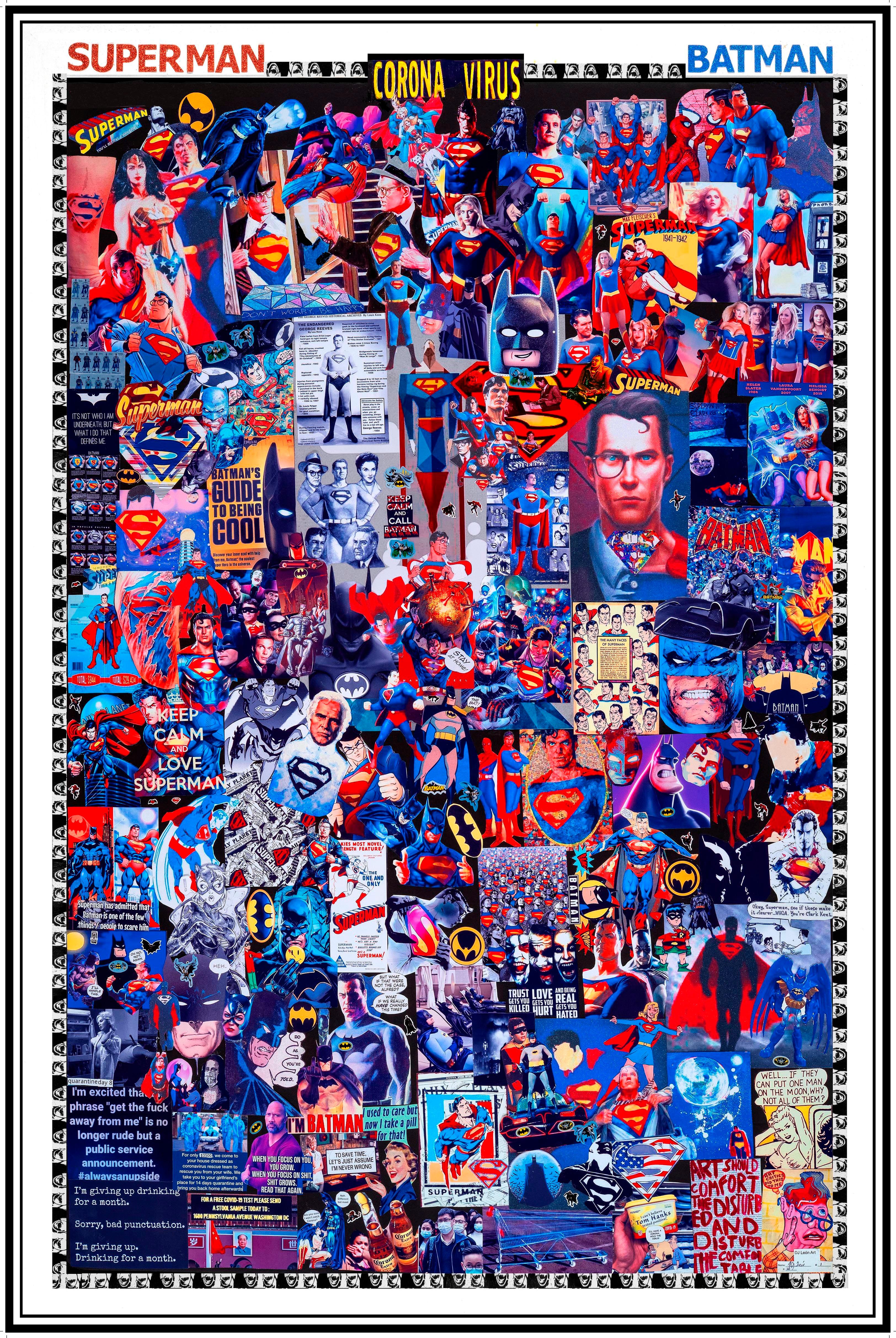 Superman, Batman, Coronavirus by DJ Leon, Dye Sublimation Print 