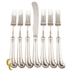 J&D Welby Sterling Silver Flatware Set 6 Forks and 1 Butter Knife London 1911