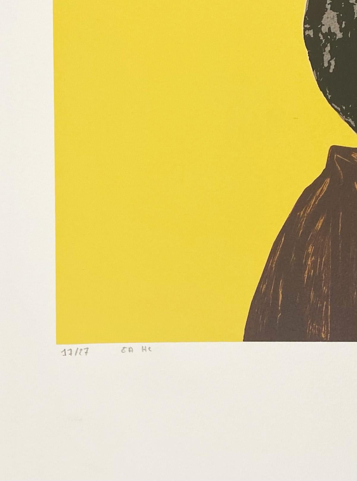 Djamel Tatah, Tête d'enfant, 2007 Silkscreen Print, signed and numbered, yellow For Sale 3