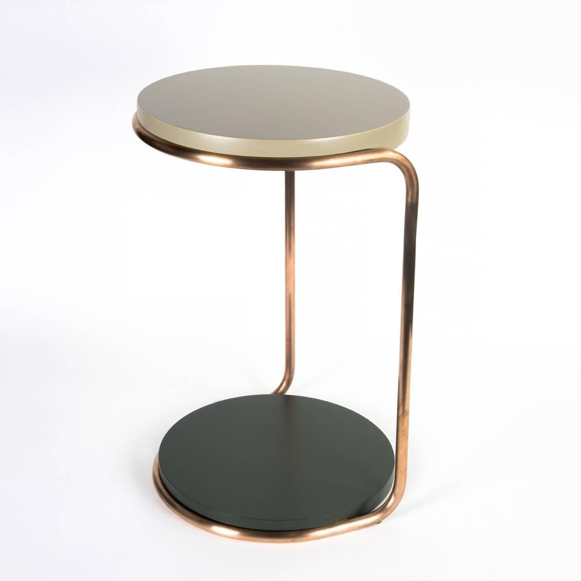 American Mid-Century Modern Style Side Table Bronze Patina Finish and Painted Wood For Sale