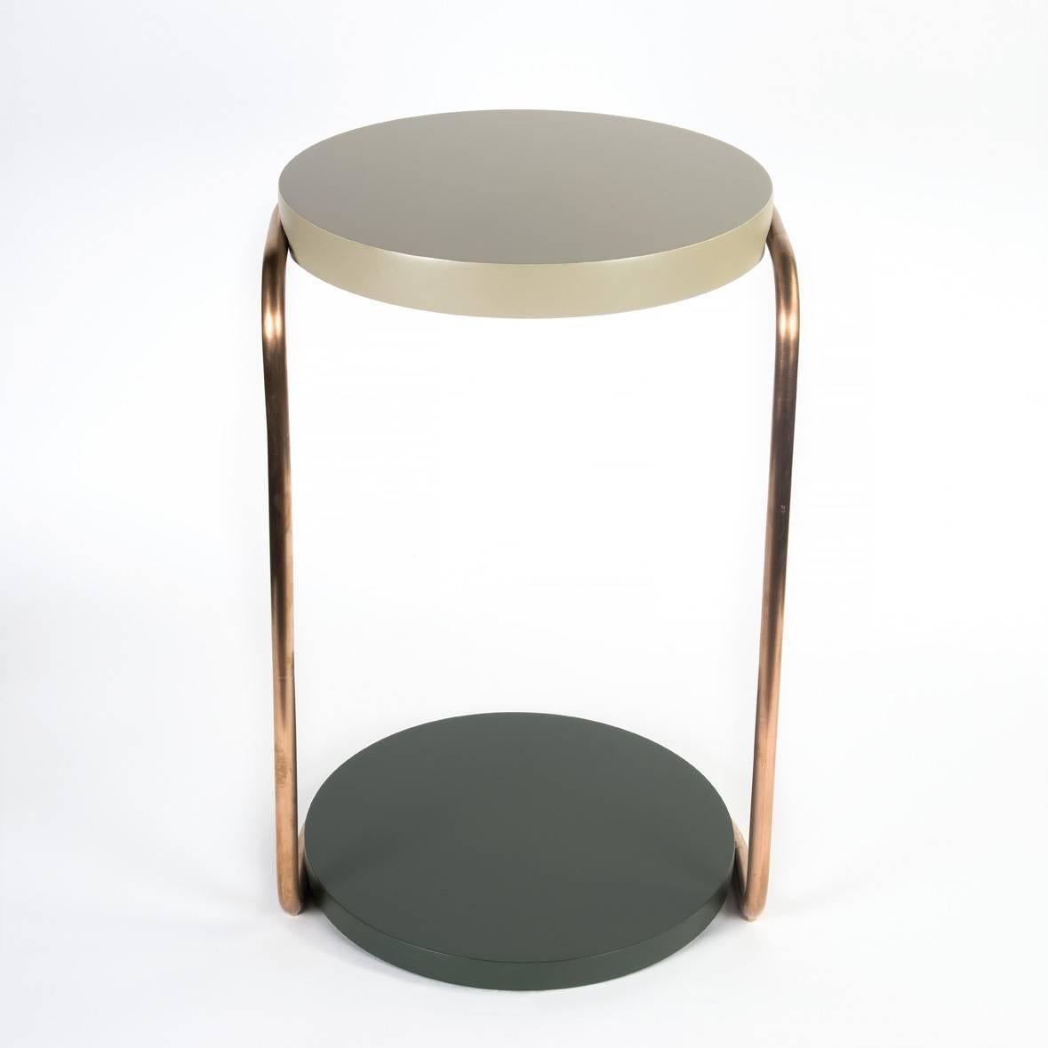 Blackened Mid-Century Modern Style Side Table Bronze Patina Finish and Painted Wood For Sale