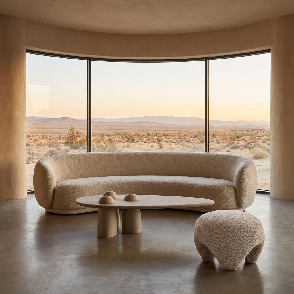 Organico moderno Django - Bianco osso - Pouf scultoreo in velluto testurizzato di Odditi in vendita