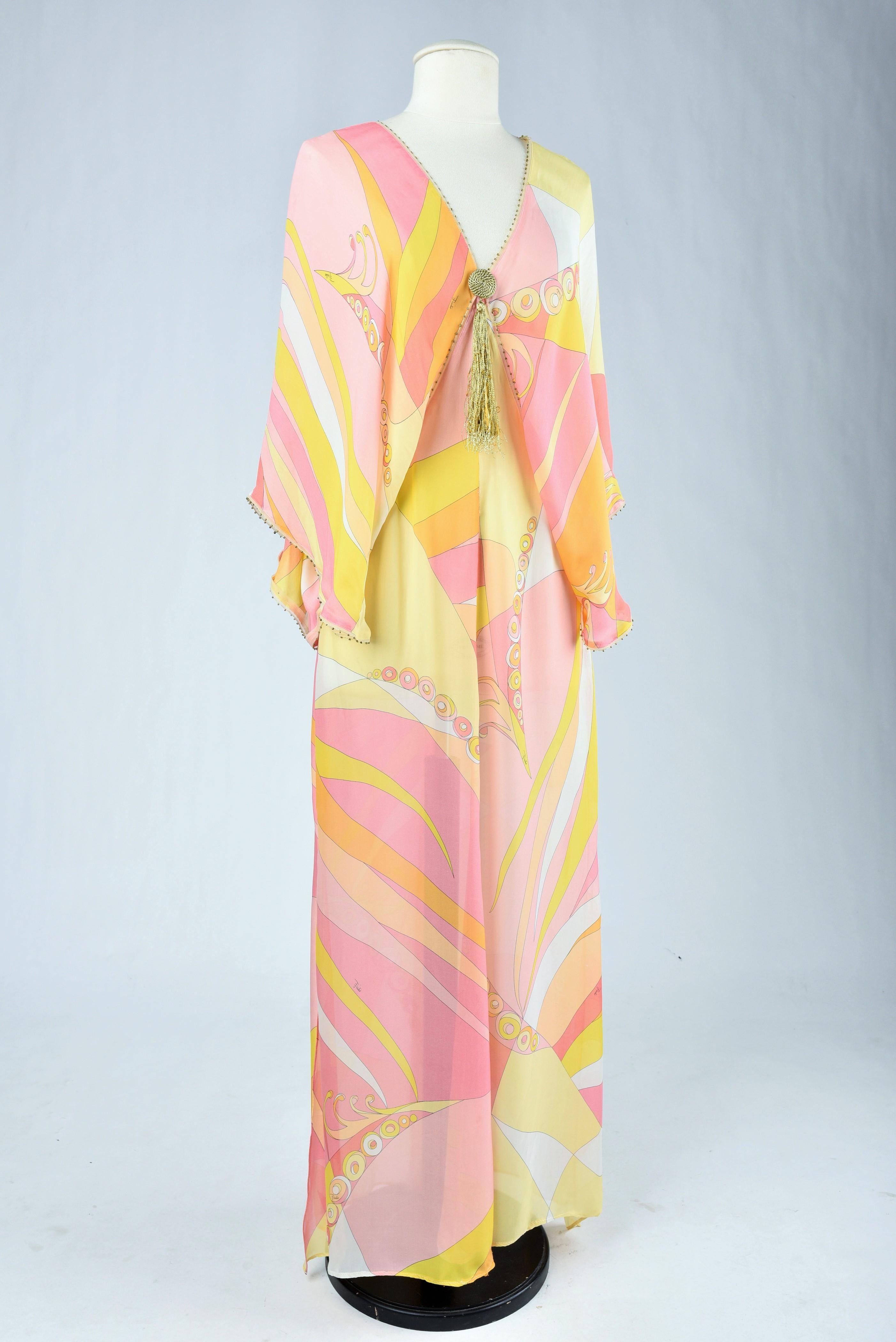 Djellaba dress by Emilio Pucci in printed silk chiffon Circa 2000 2