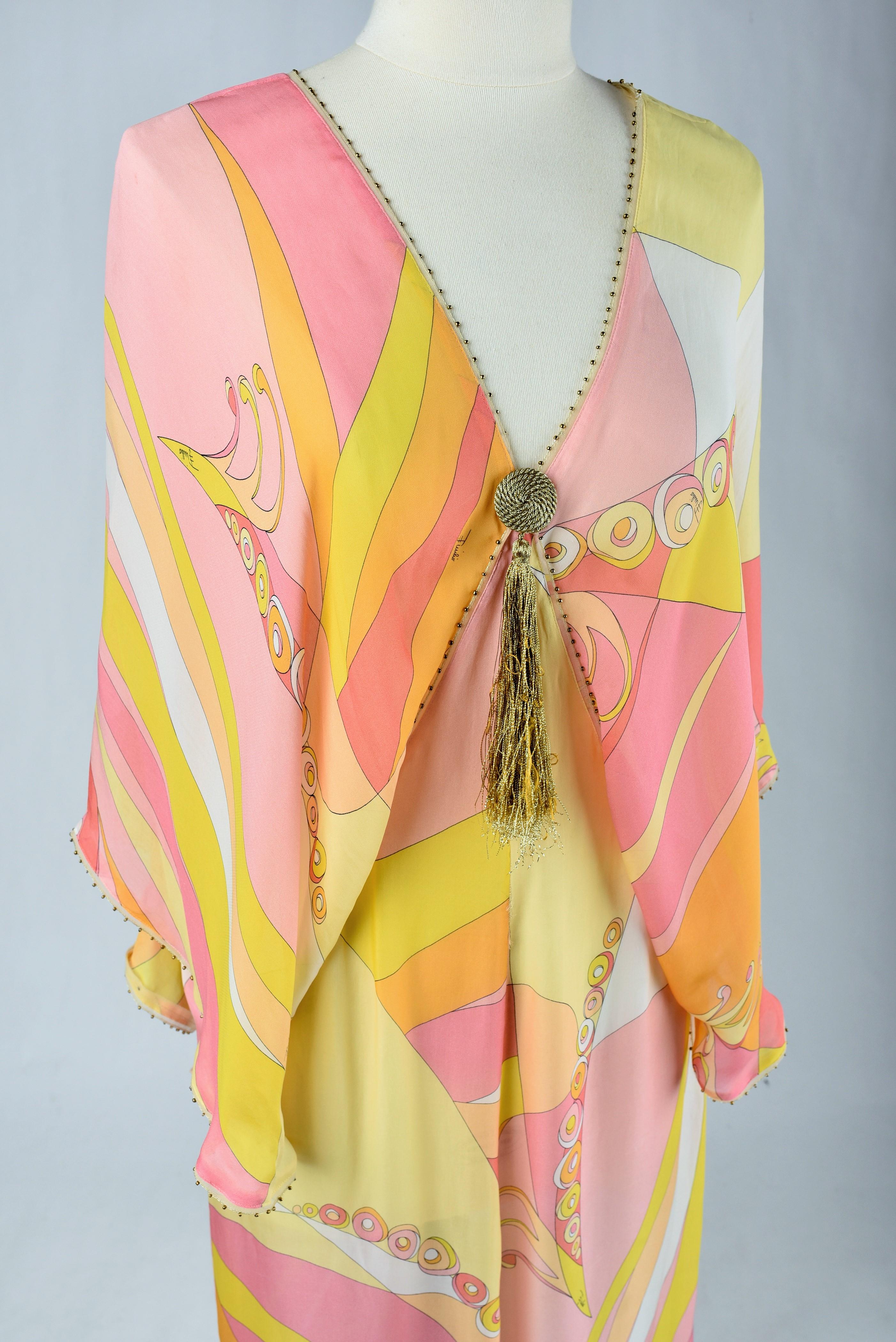 Djellaba dress by Emilio Pucci in printed silk chiffon Circa 2000 4