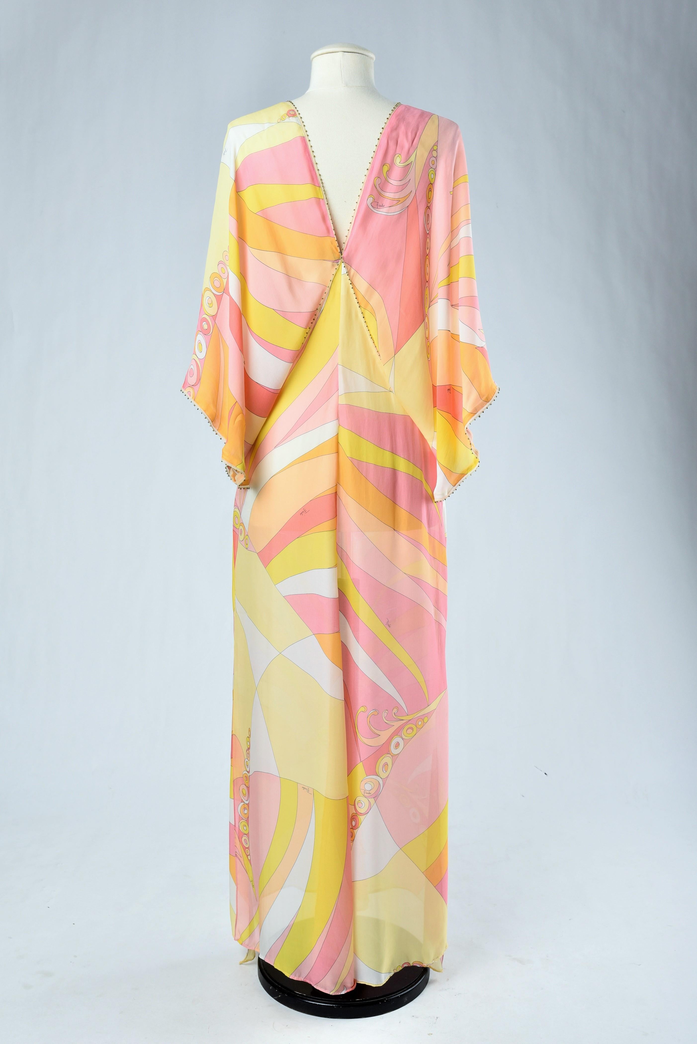 Djellaba dress by Emilio Pucci in printed silk chiffon Circa 2000 6