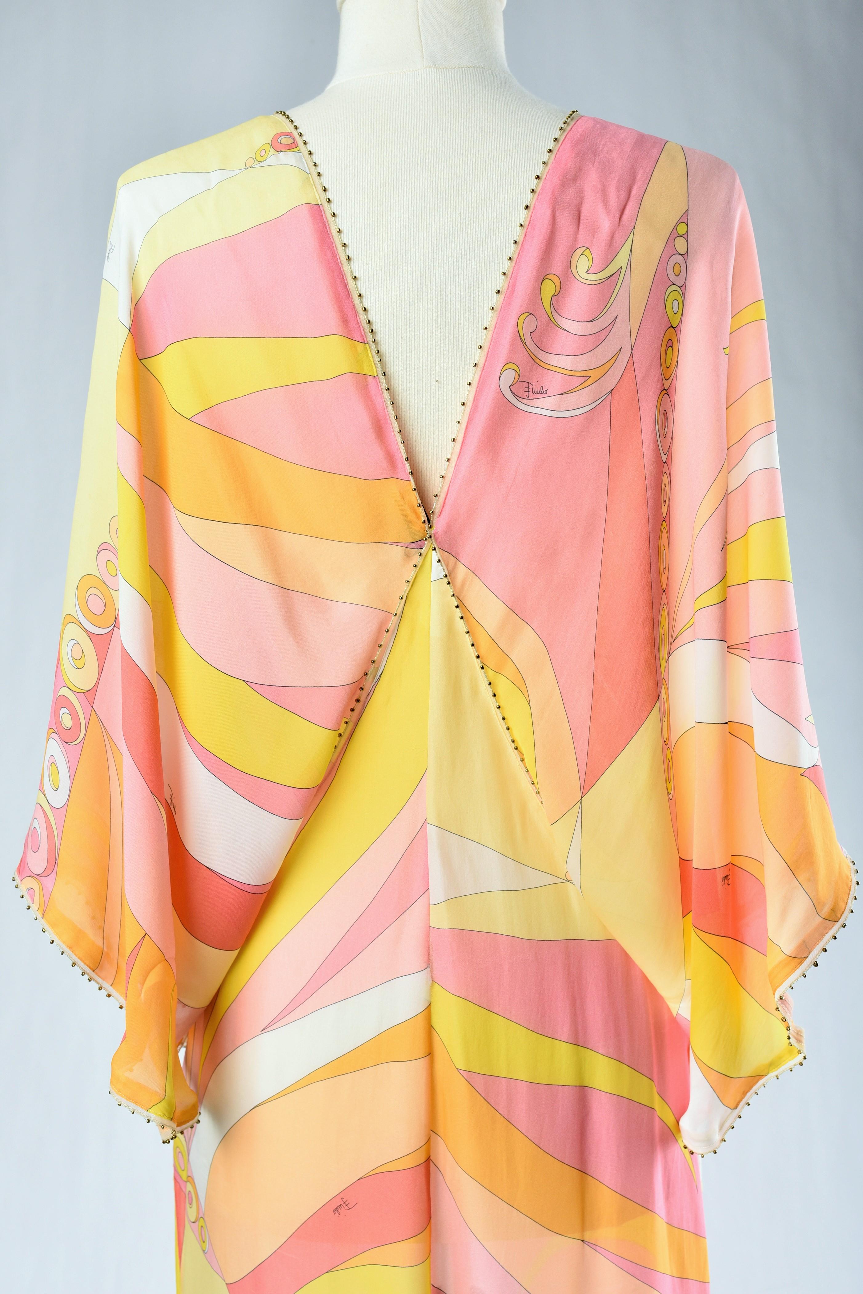 Djellaba dress by Emilio Pucci in printed silk chiffon Circa 2000 7