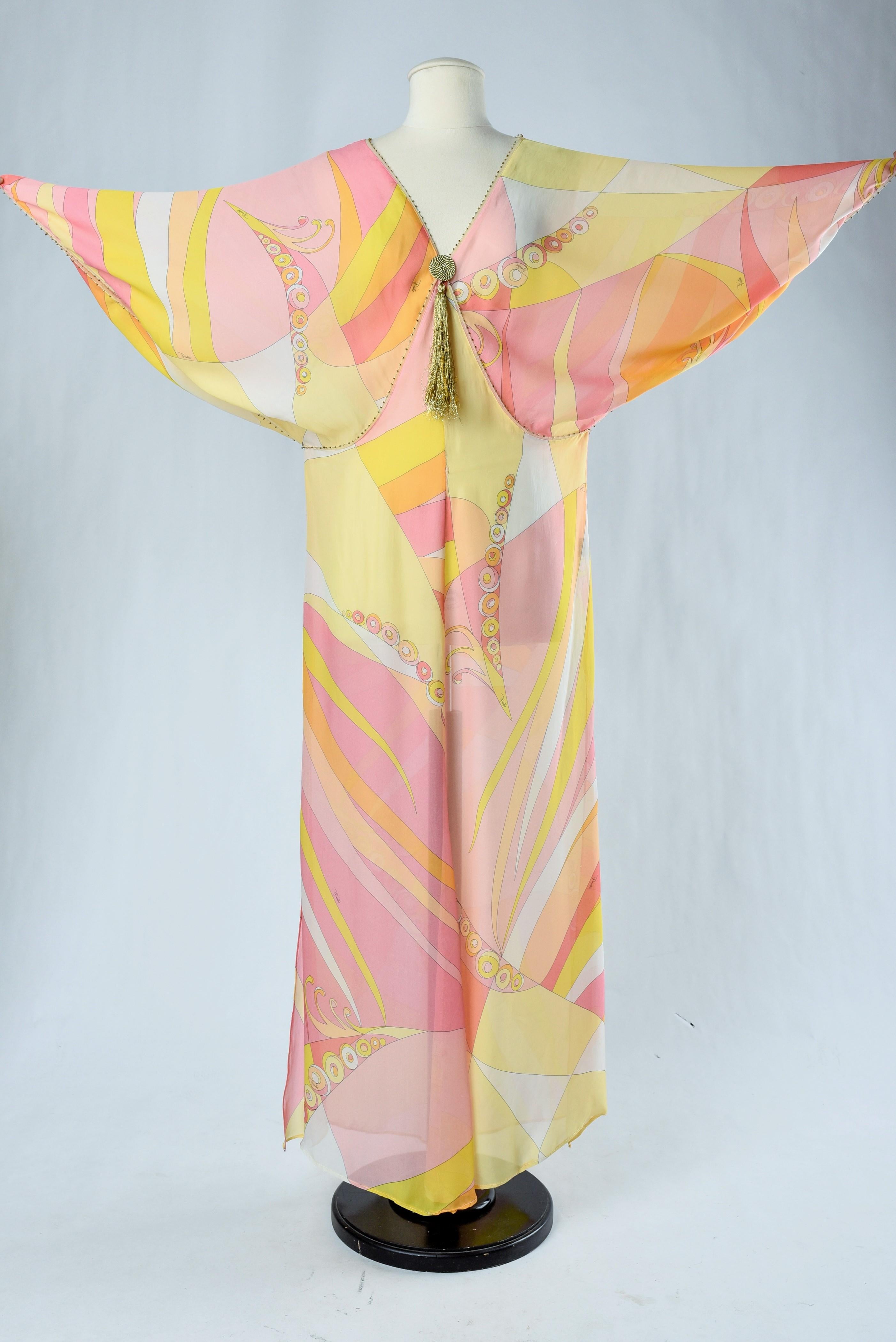 Djellaba dress by Emilio Pucci in printed silk chiffon Circa 2000 8