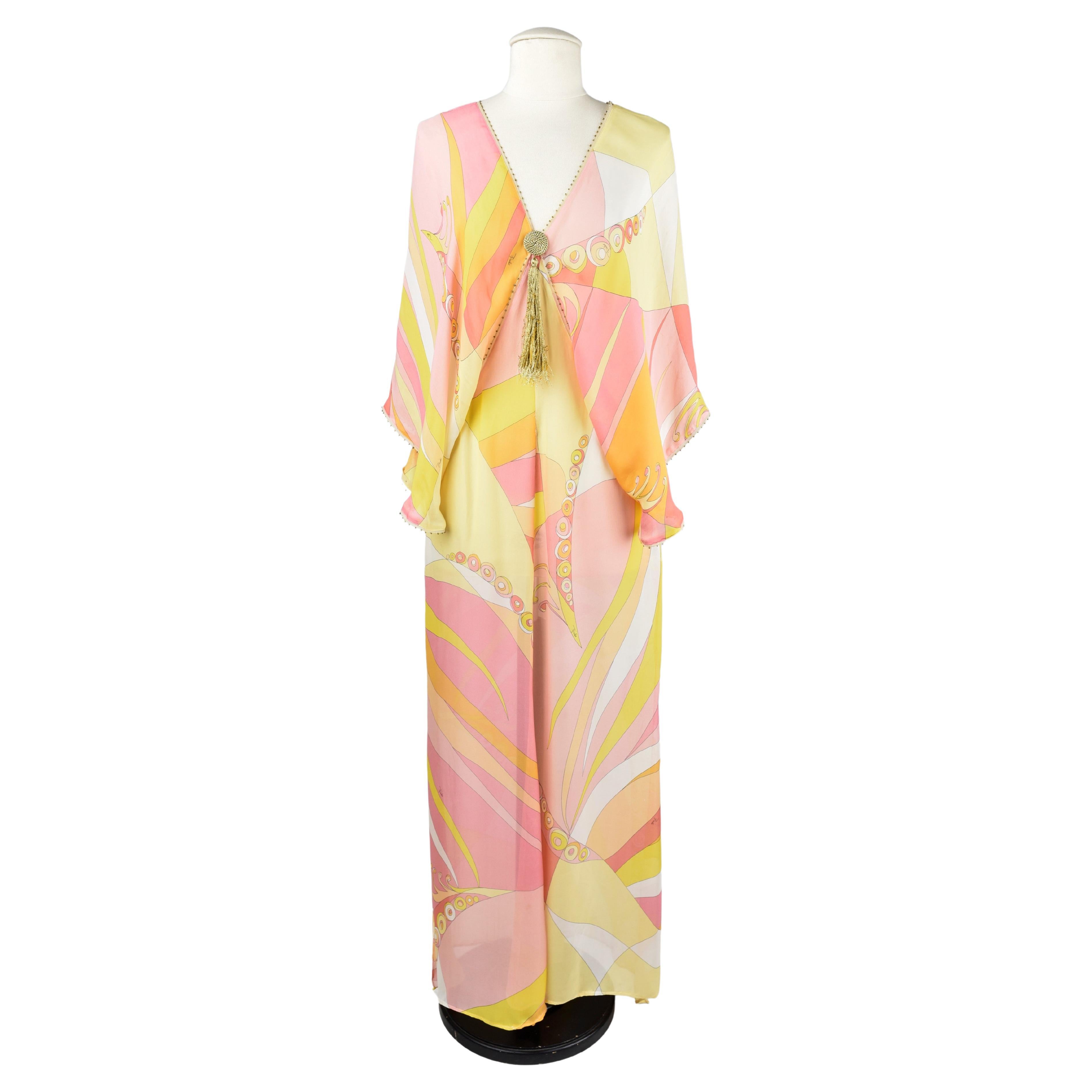 Djellaba dress by Emilio Pucci in printed silk chiffon Circa 2000